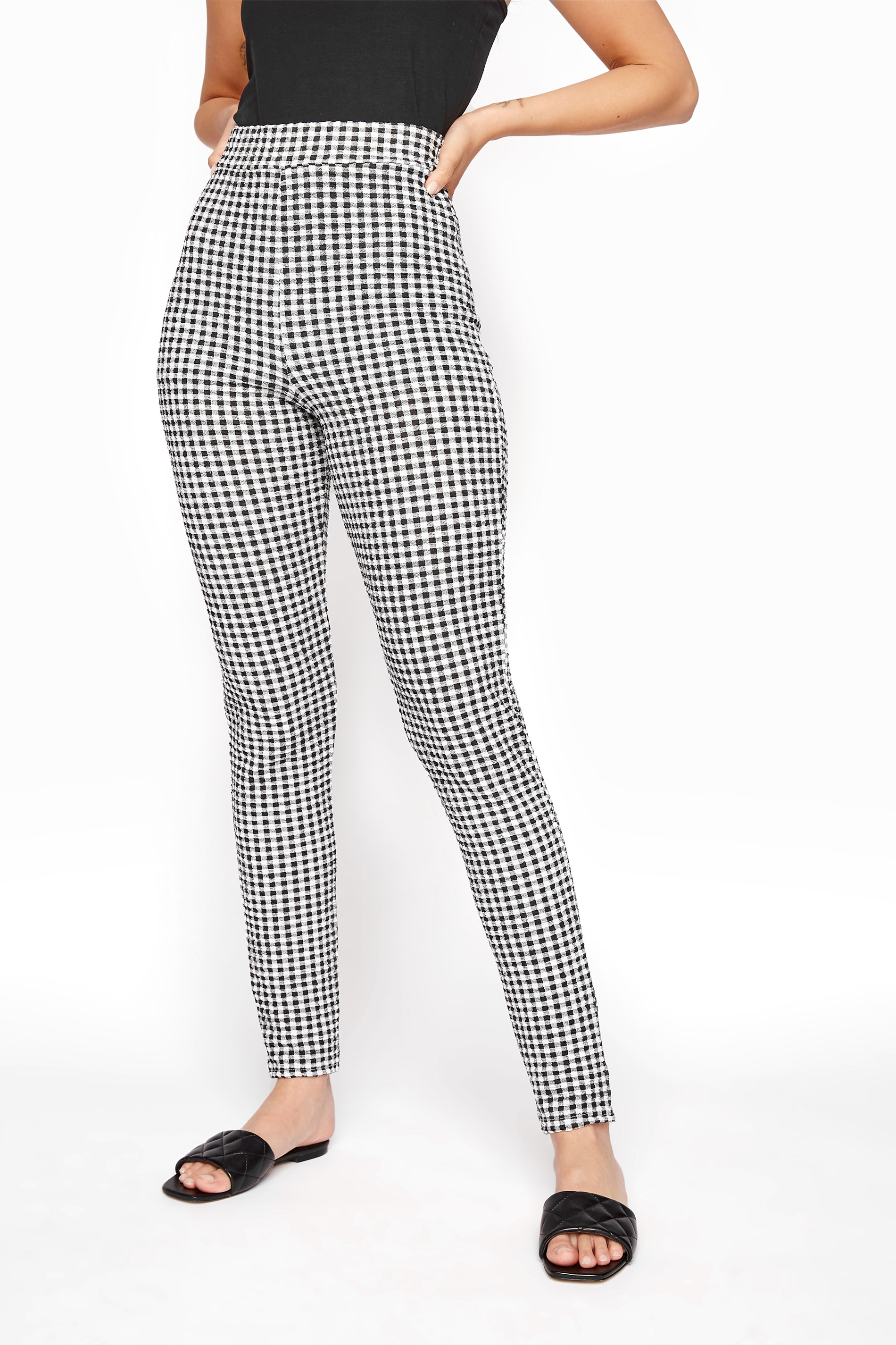 LTS White Textured Gingham Trousers | Long Tall Sally
