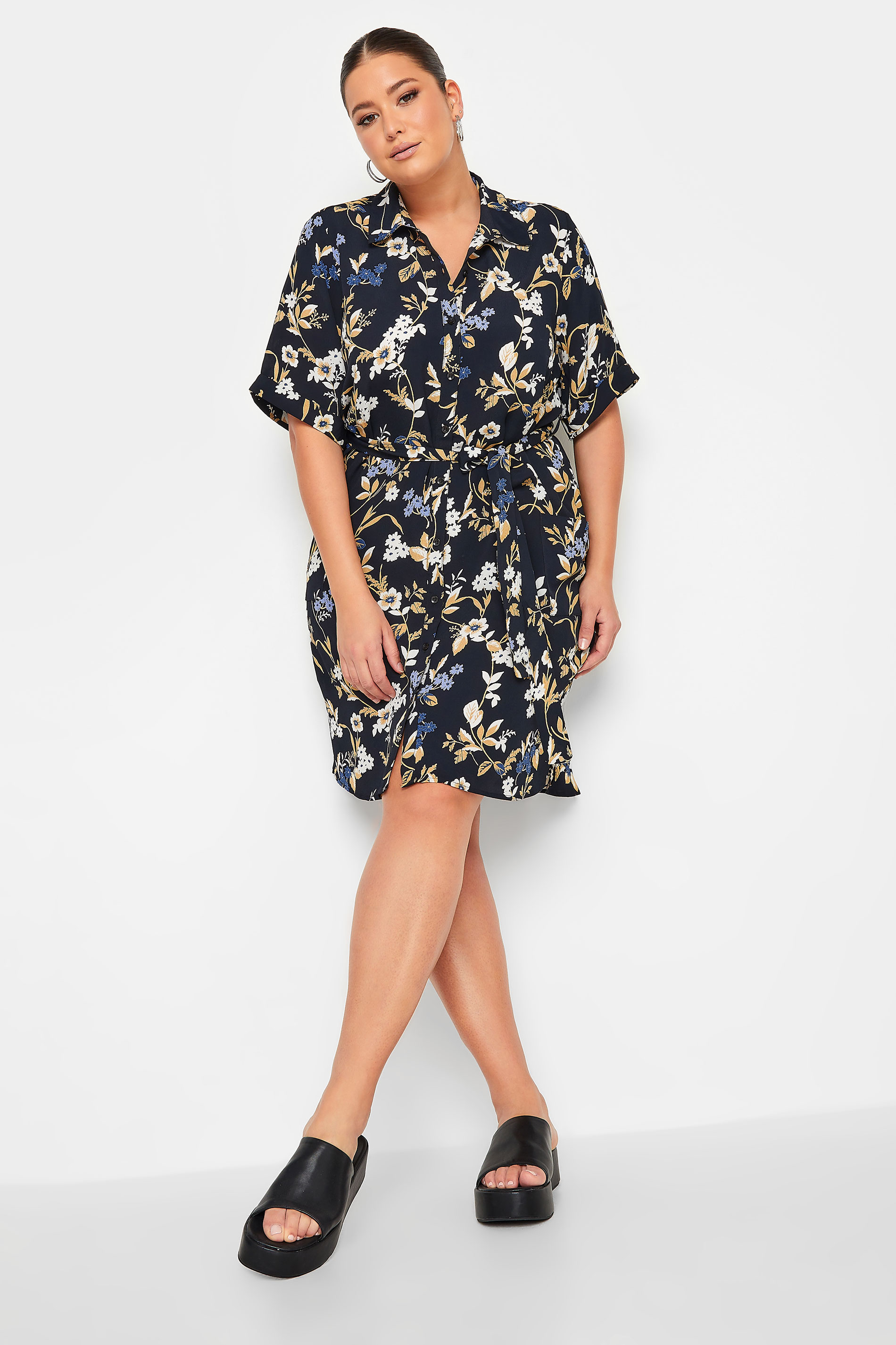 YOURS Plus Size Black Floral Shirt Dress | Yours Clothing 1