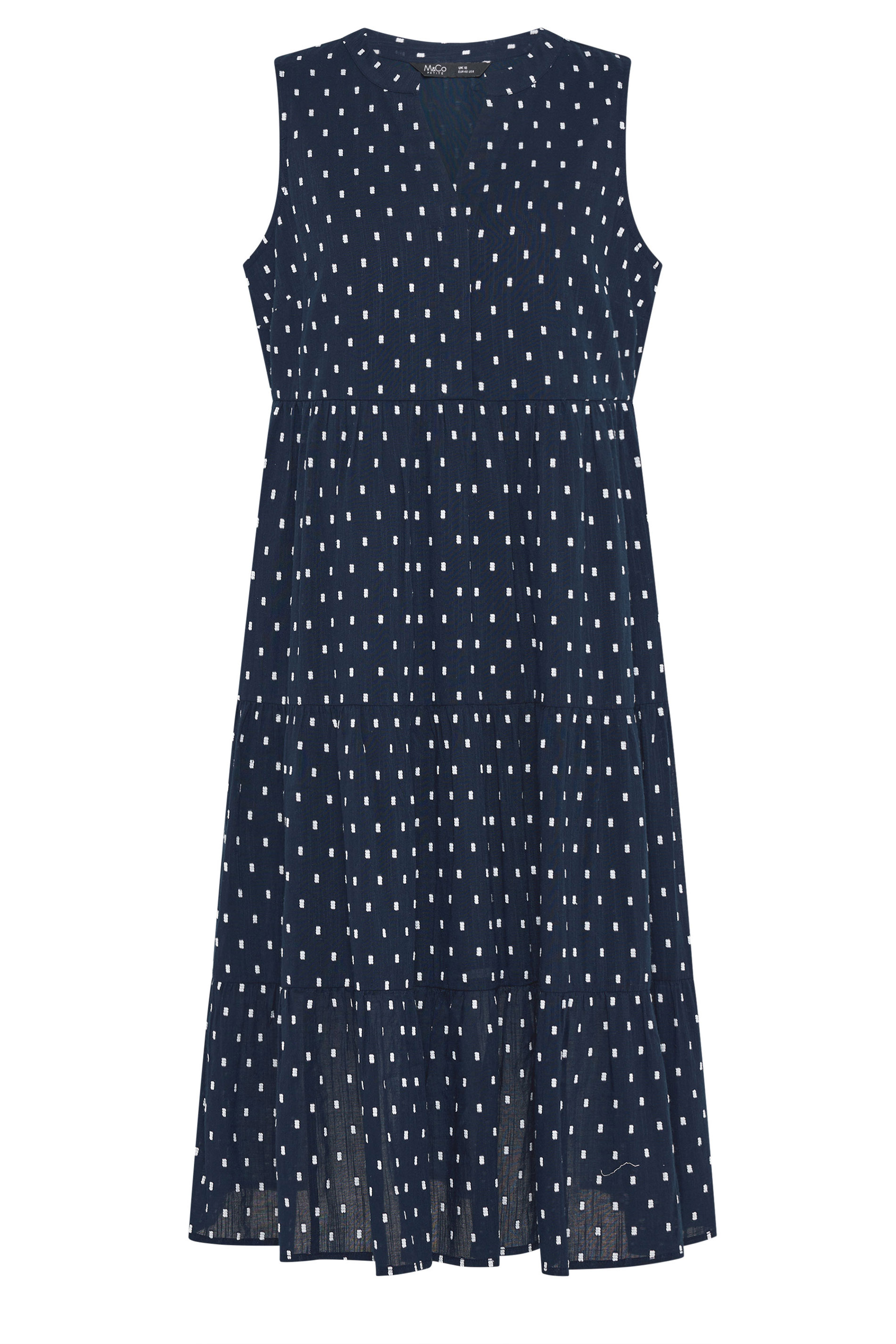 M&Co Petite Navy Blue Dobby Sleeveless Tiered Midi Dress | M&Co 6