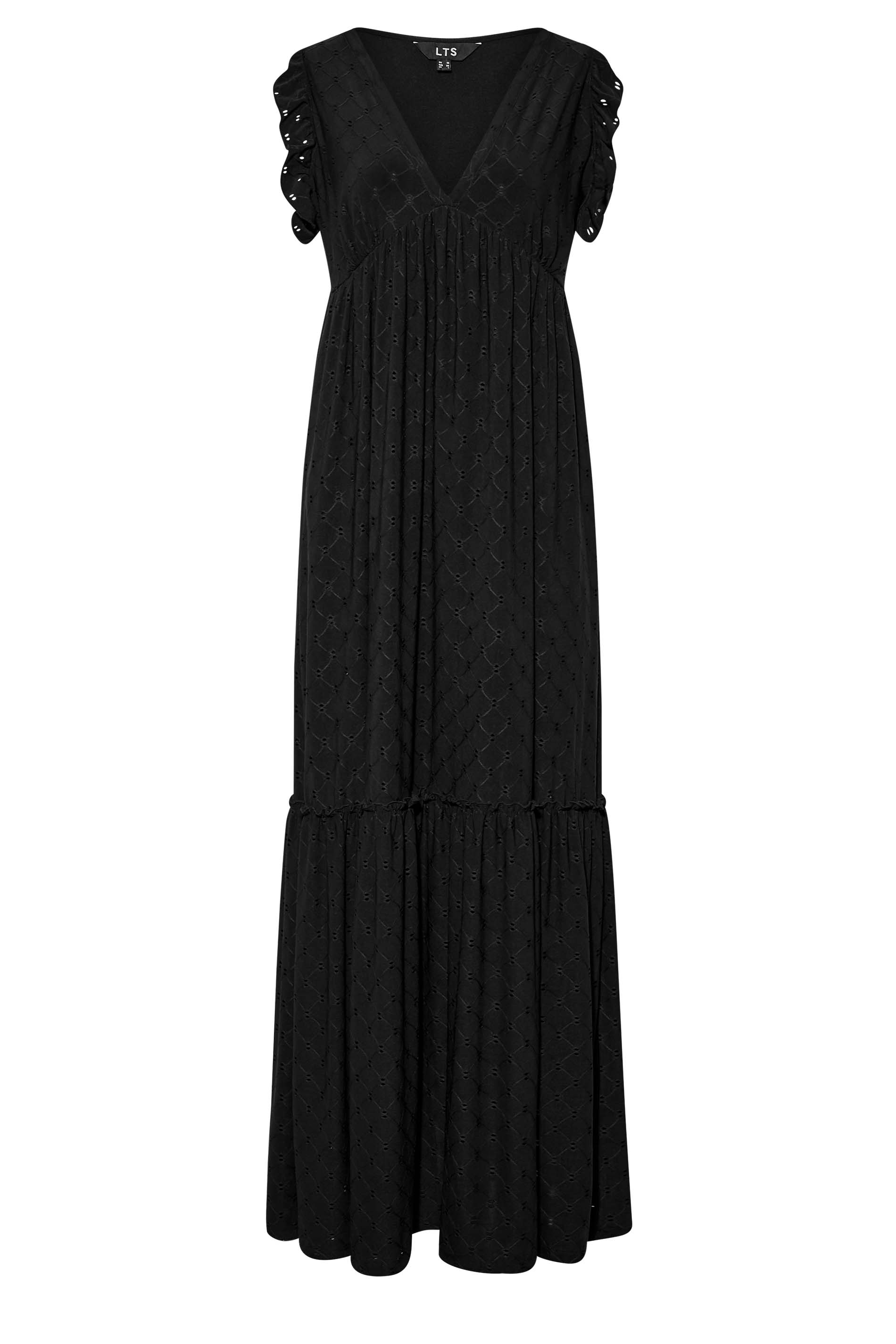 LTS Tall Black Broderie Anglaise Frill Maxi Dress | Long Tall Sally