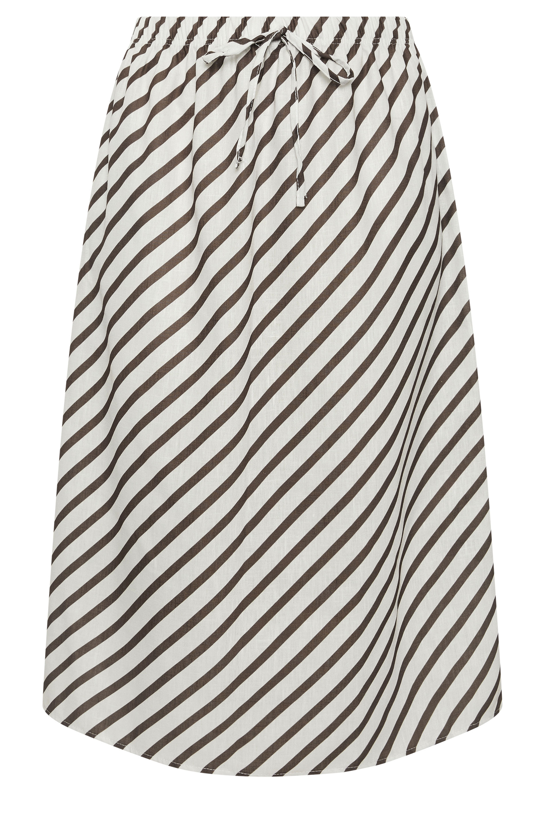 YOURS Plus Size Chocolate Brown Linen Look Stripe Skirt | Yours Clothing 5