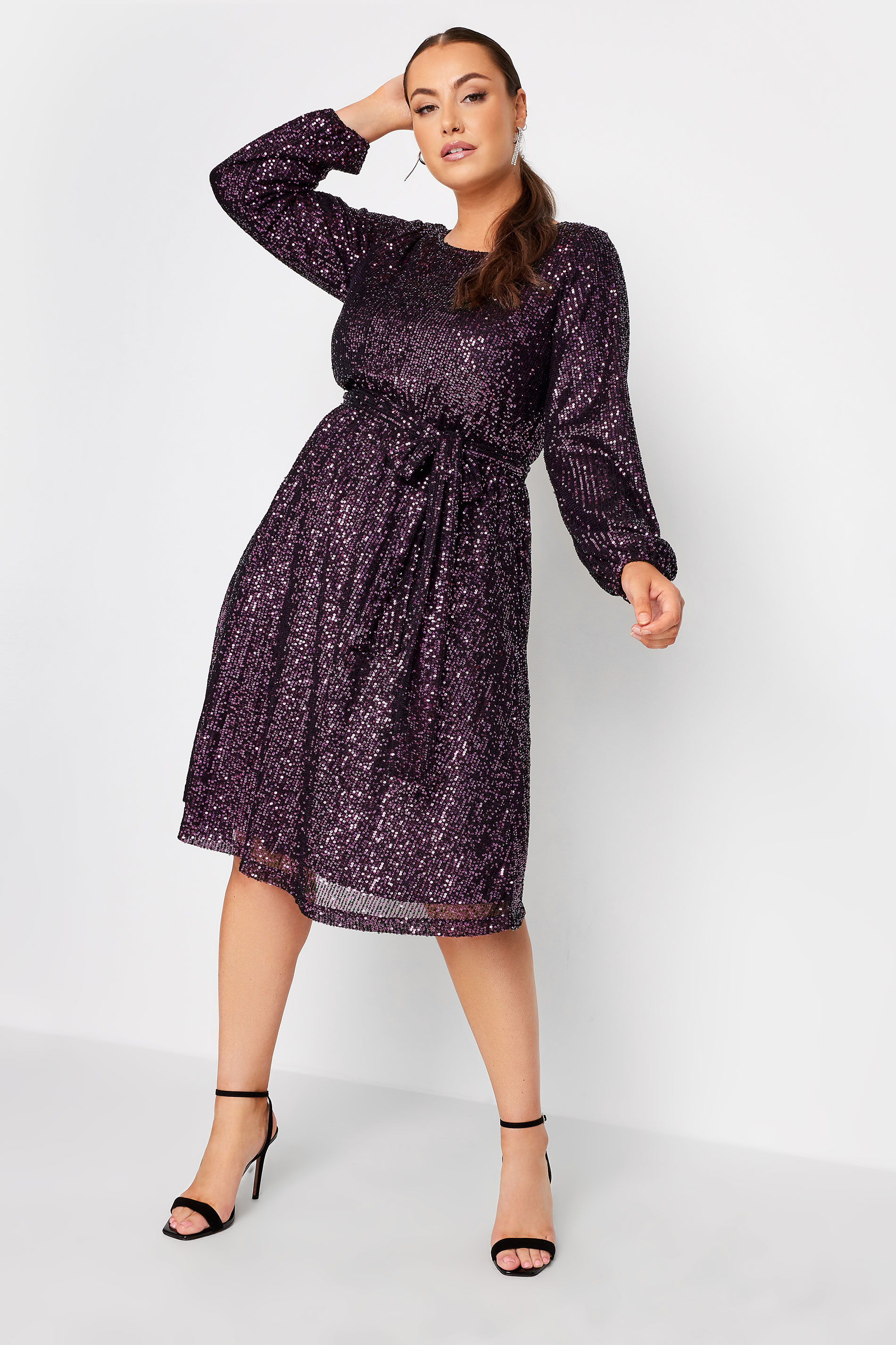 YOURS LONDON Plus Size Purple Sequin Skater Dress | Yours Clothing 2