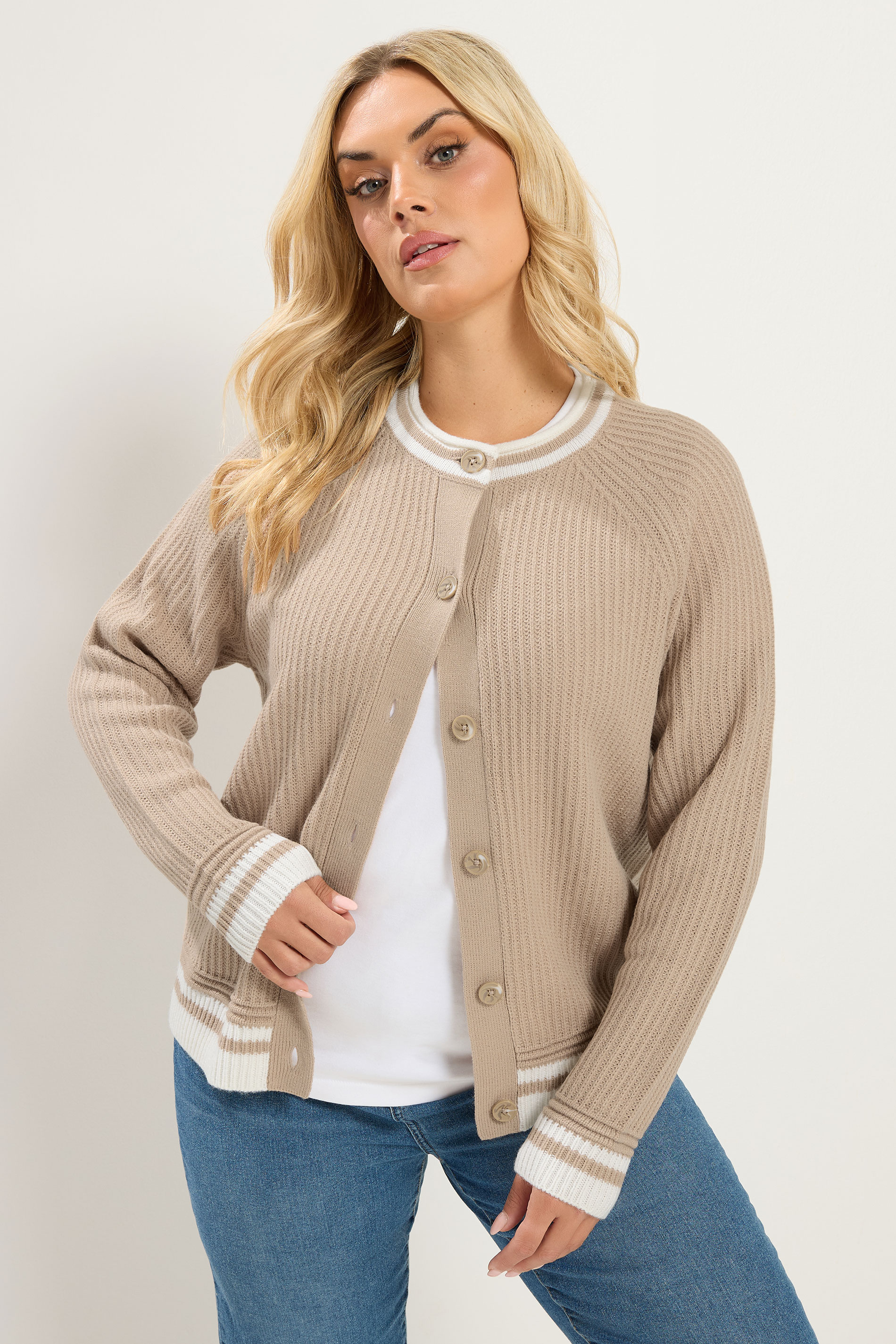 YOURS Plus Size Brown Crew Neck Knitted Cardigan | Yours Clothing 4