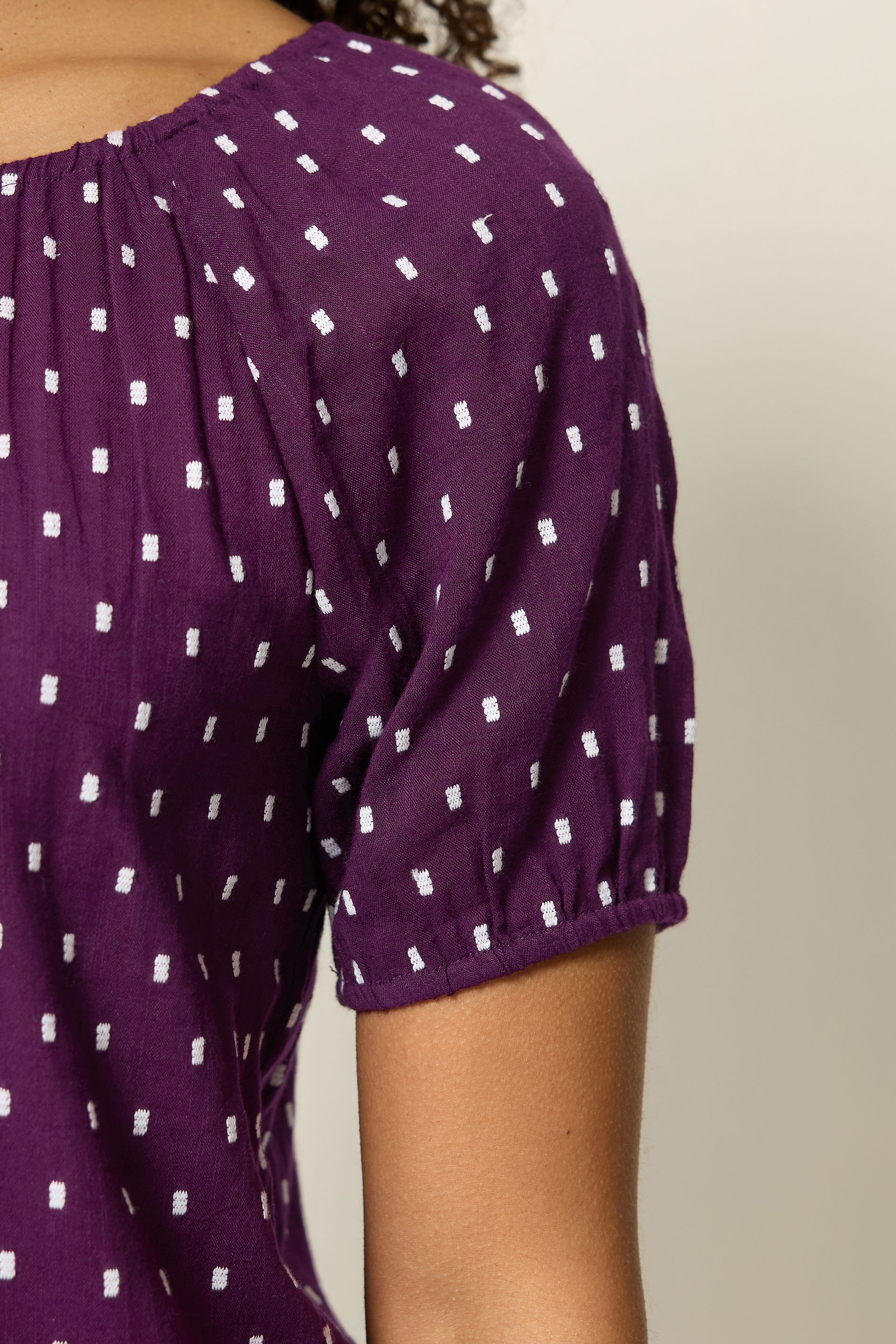 M&Co Berry Purple Dobby Short Sleeve Blouse | M&Co 4