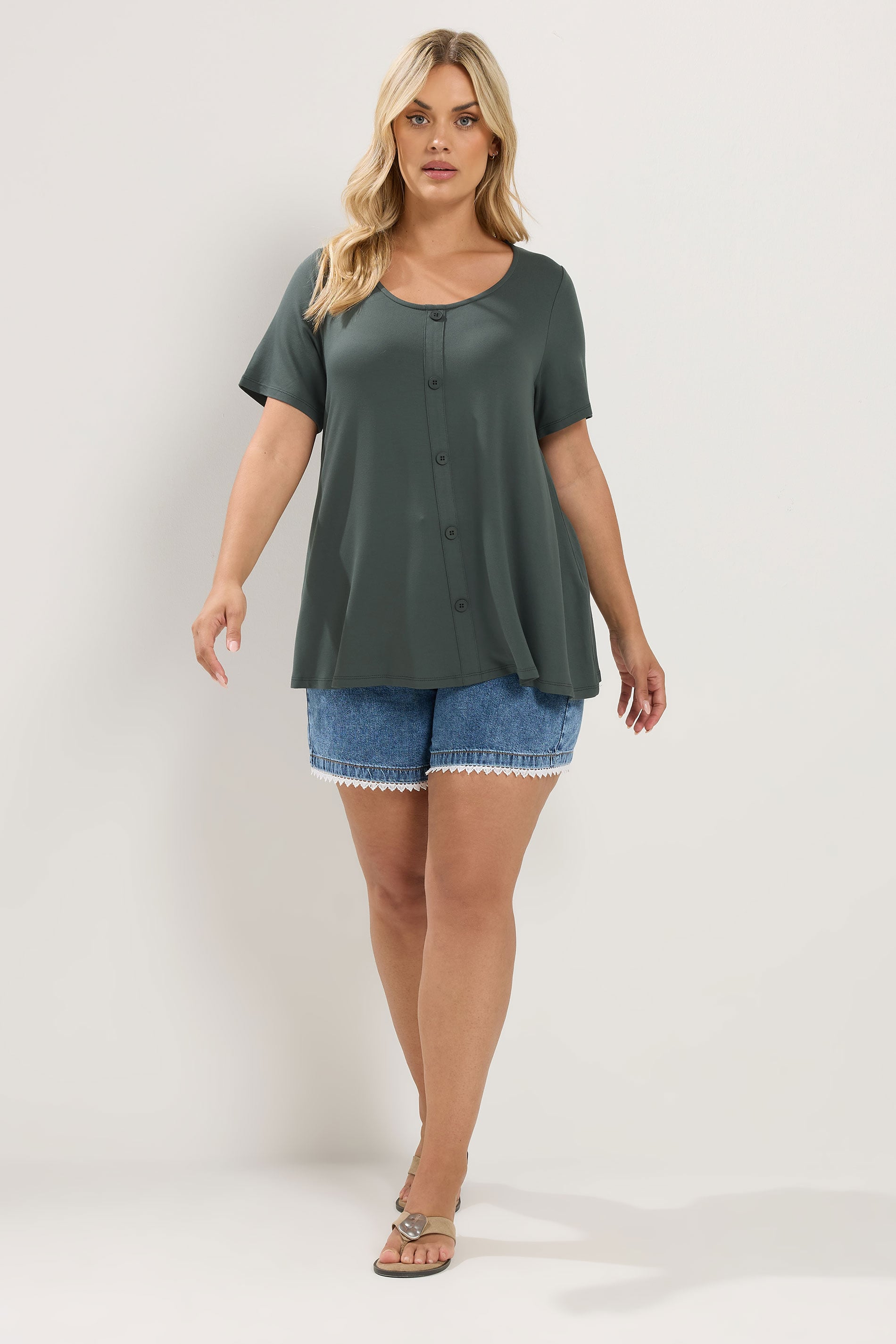 YOURS Plus Size Khaki Green Soft Touch Top | Yours Clothing 1