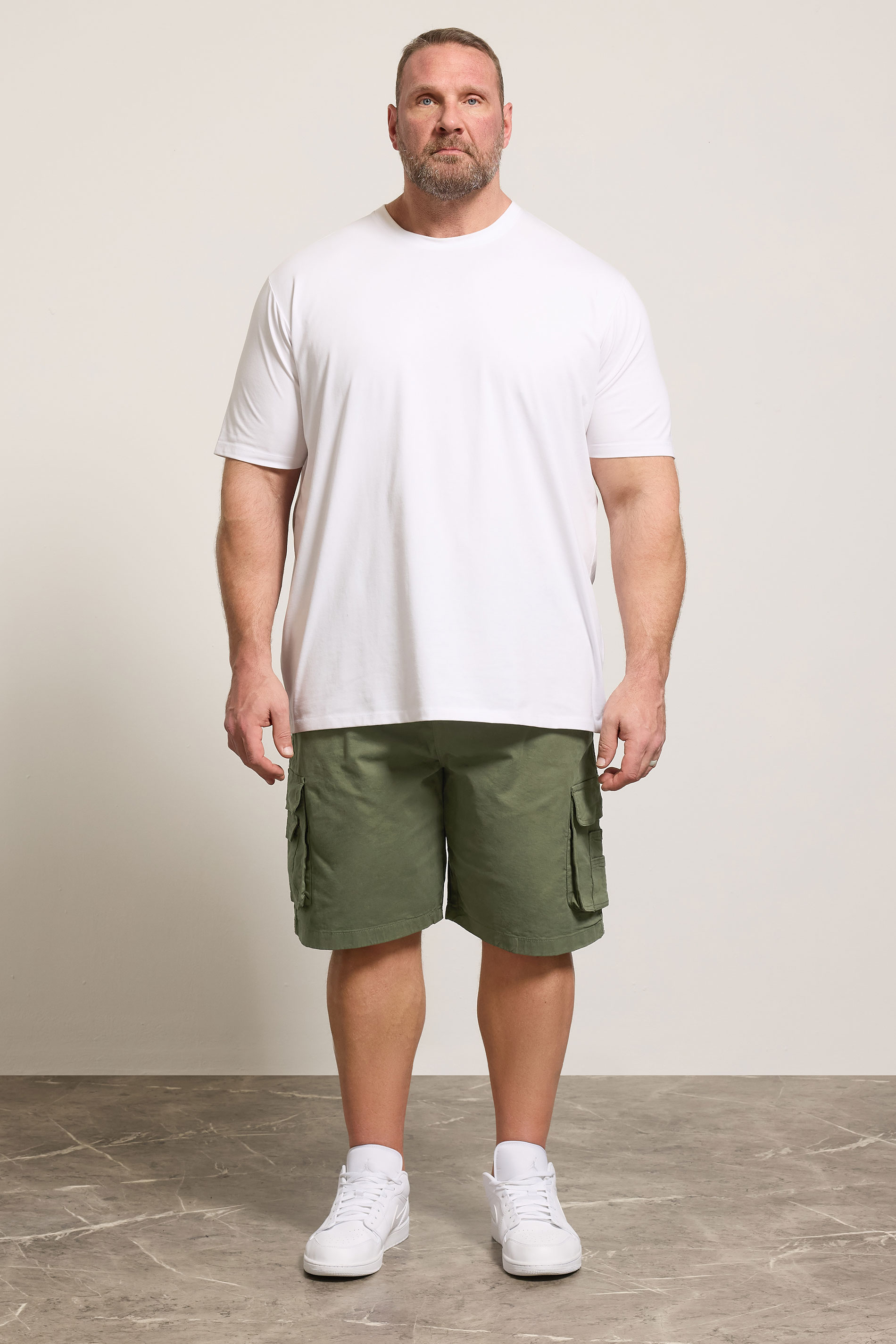 KAM Big & Tall Khaki Green Elastic Waist Cargo Shorts | BadRhino 1