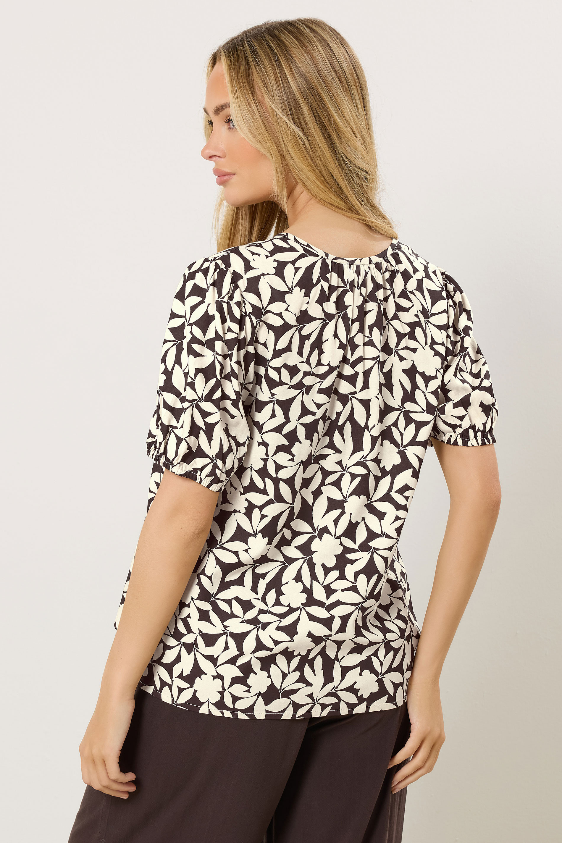M&Co Brown Floral Notch Neck Blouse | M&Co 5