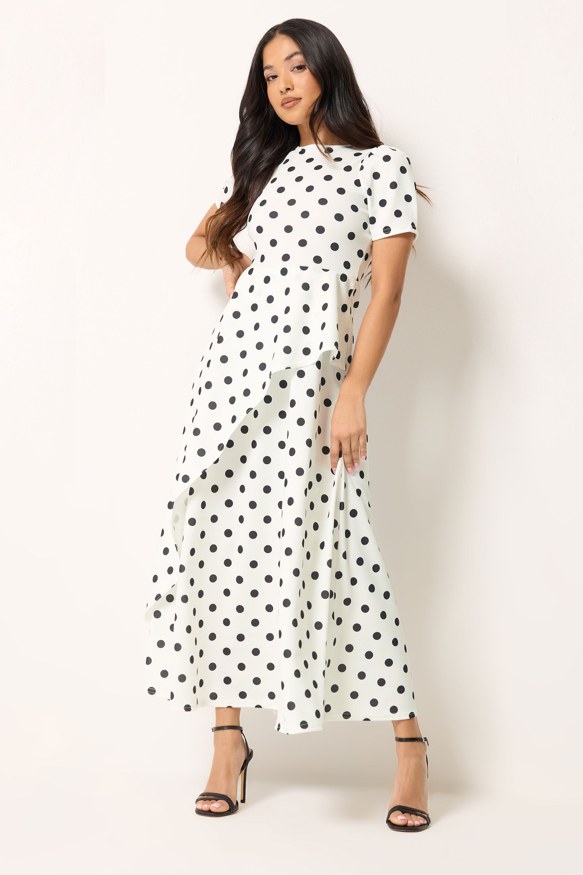 PixieGirl Petite Women's White Polka Dot Print Maxi Dress | PixieGirl 2