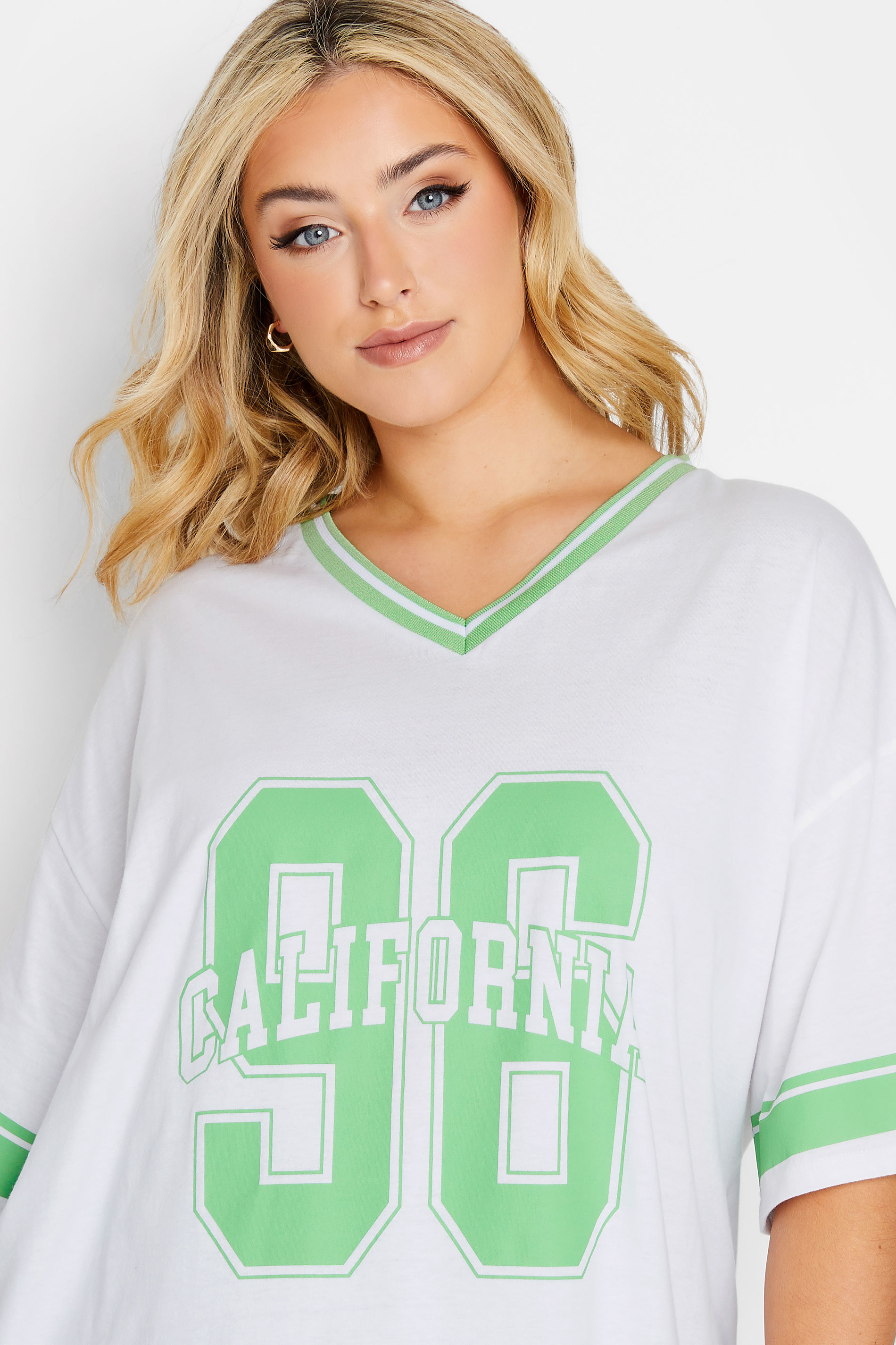Plus Size Yours Curve Green 'Los Angeles' Slogan Varsity Tshirt Size 22-24 | Women's Plus Size and Curve Fashion