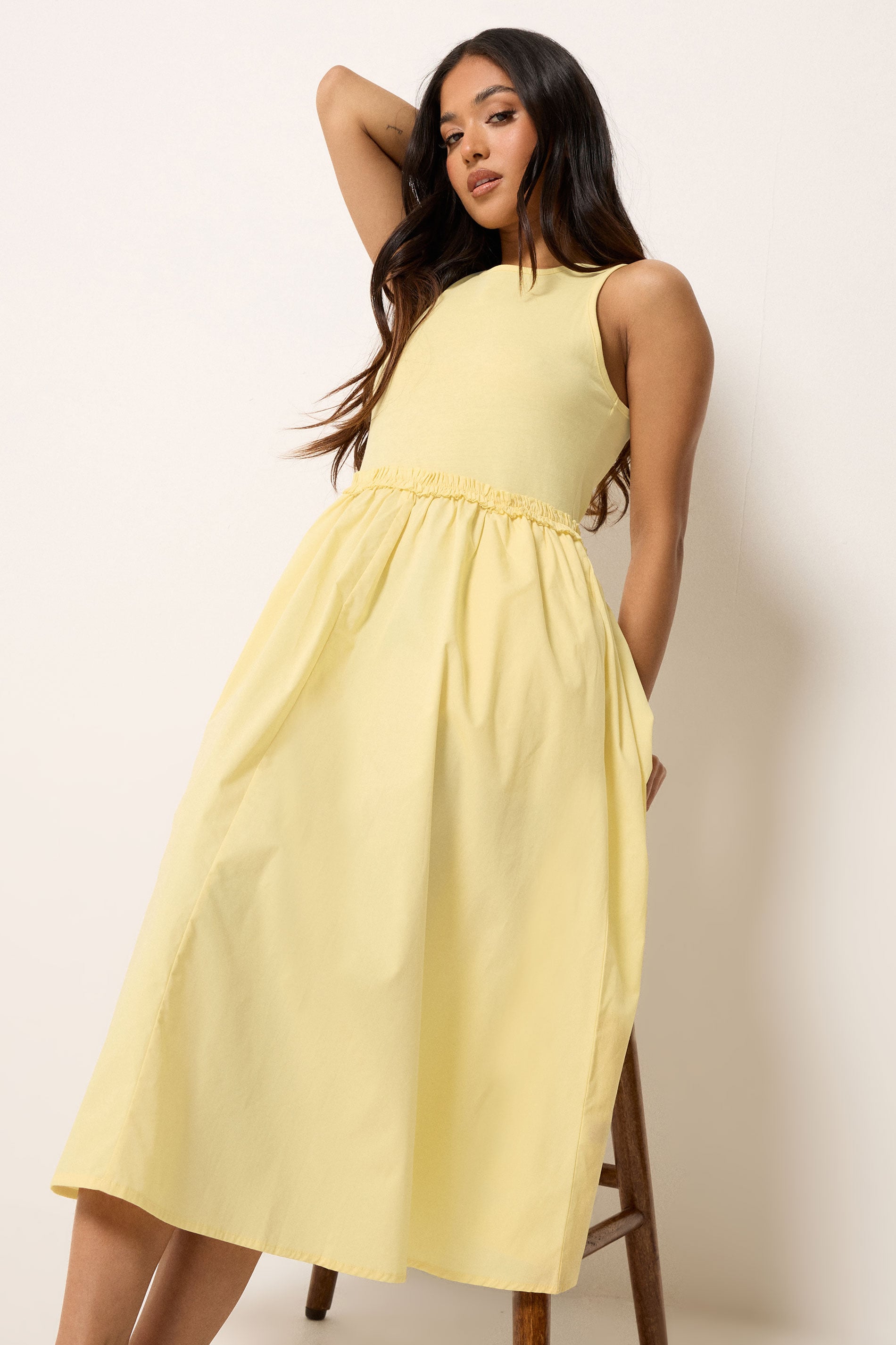 PixieGirl Petite Women's Yellow Ruffle Detail Midi Dress | PixieGirl 2