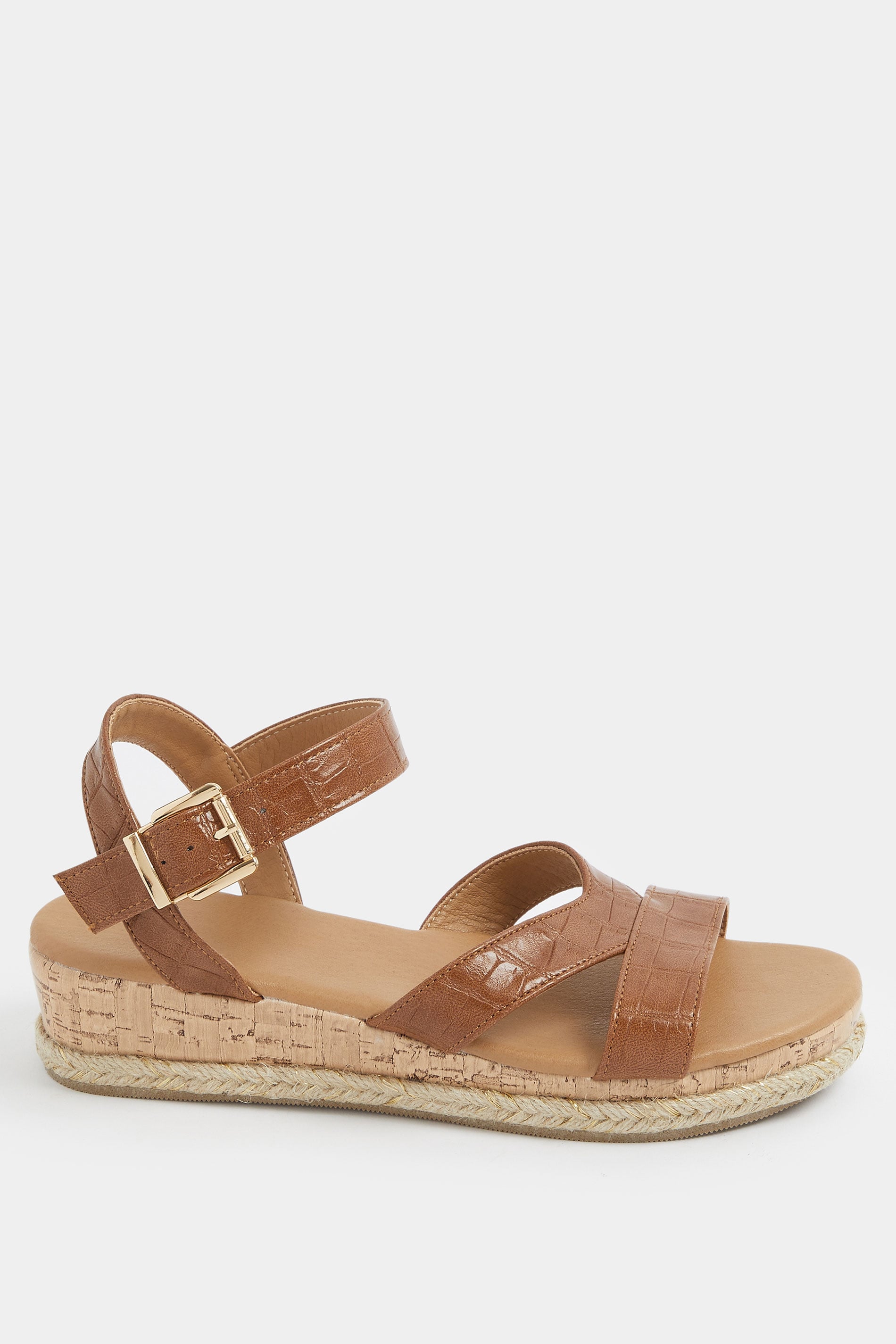 Brown Plaited Wedge Sandals In Wide E Fit  | Yours Clothing 2