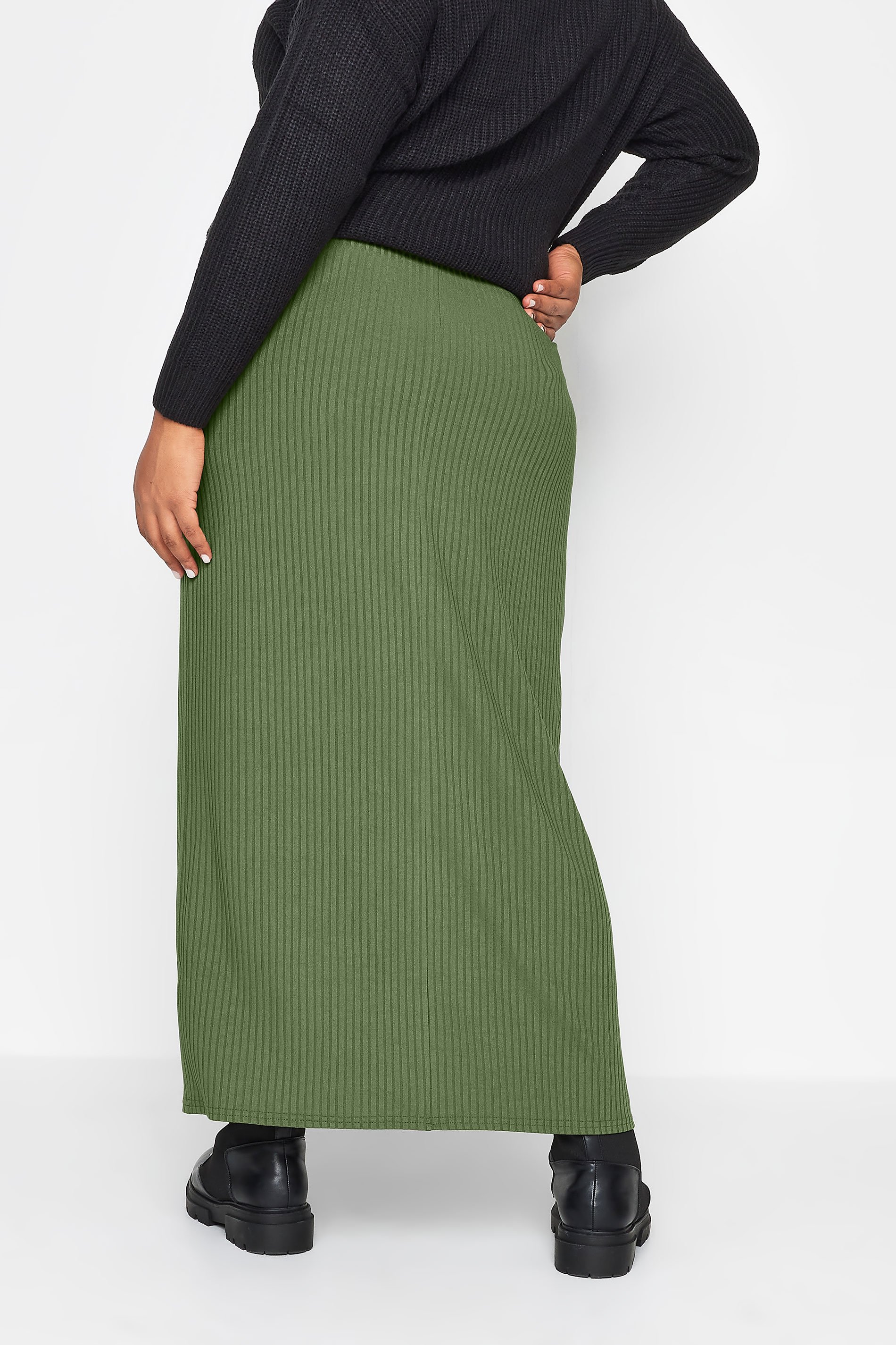 YOURS Plus Size Khaki Ribbed Maxi Skirt | Yours Clothing 3