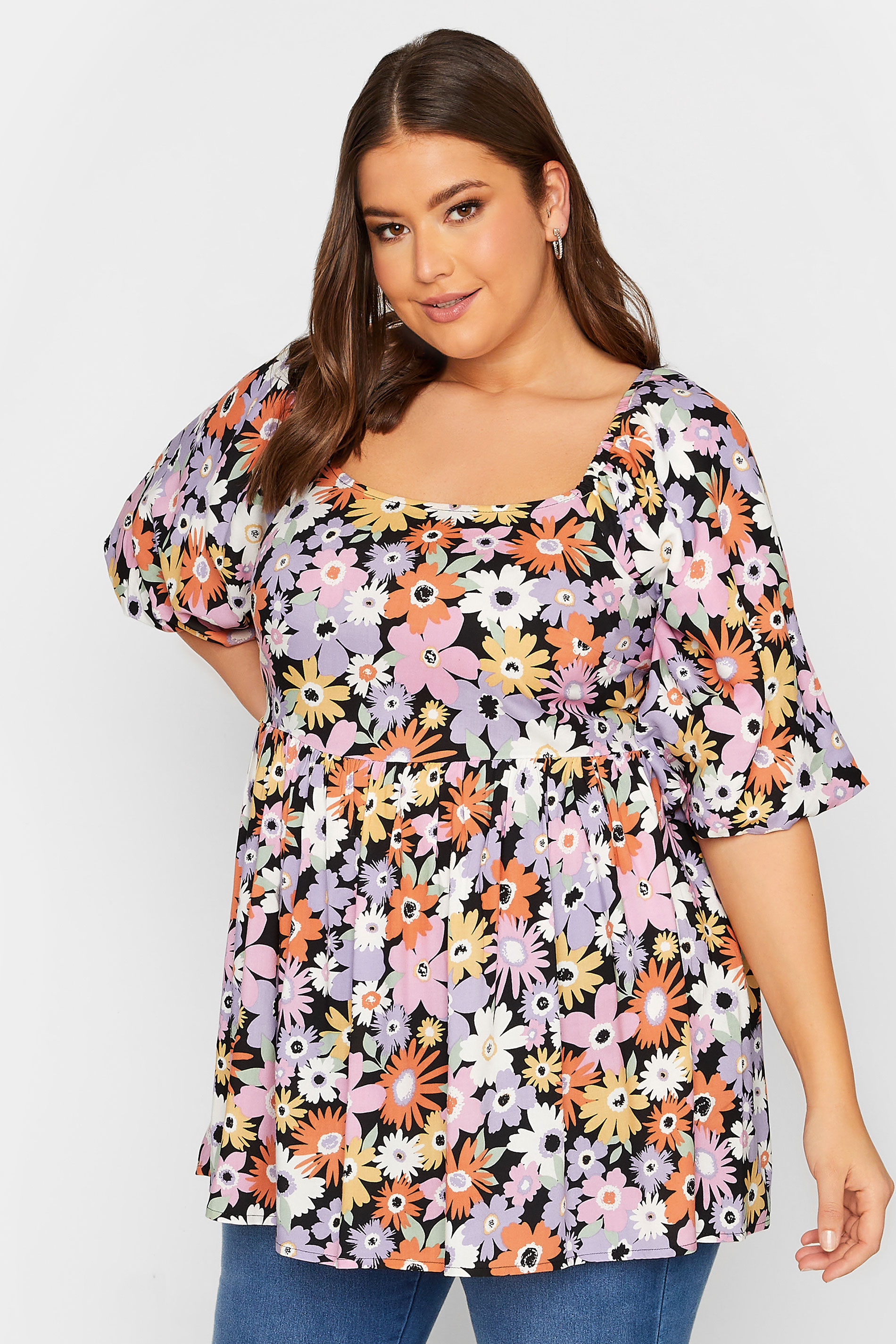 YOURS Curve Plus Size Purple Floral Peplum Top | Yours Clothing  2