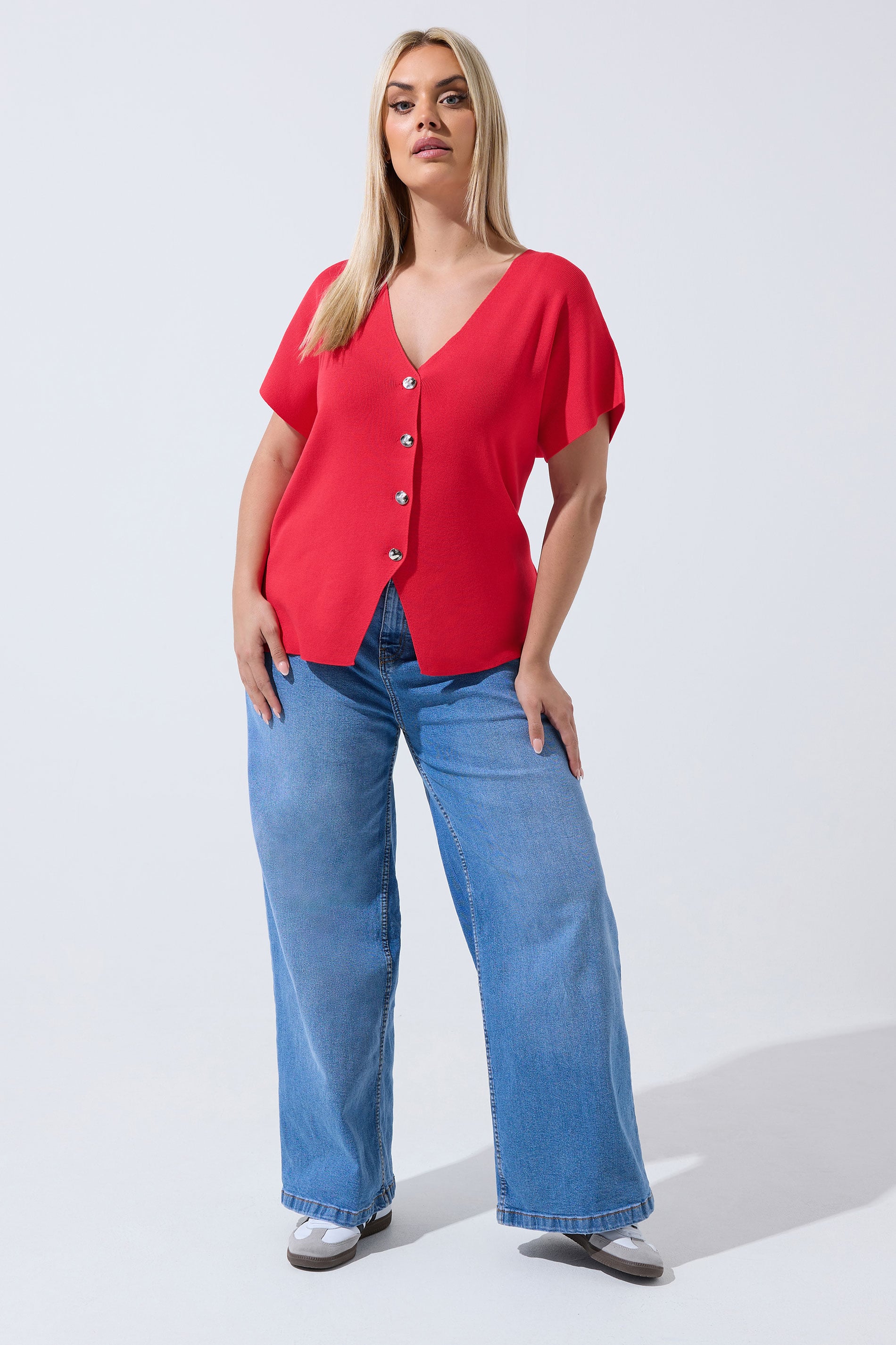 LIMITED COLLECTION Plus Size Red Short Sleeve Knitted Top | Yours Clothing 1