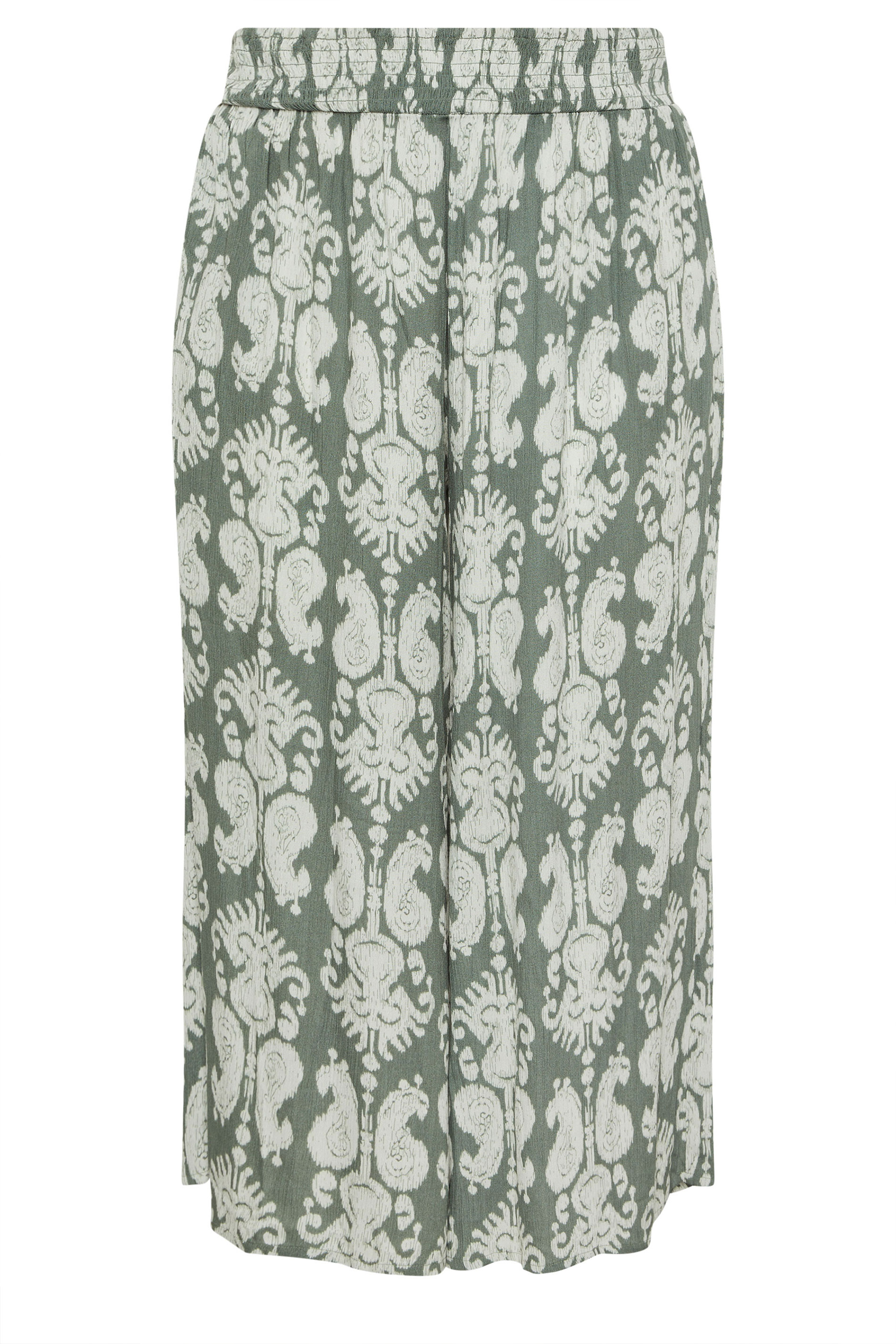 EVANS Plus Size Green Abstract Shirred Waist Trousers | Evans 7