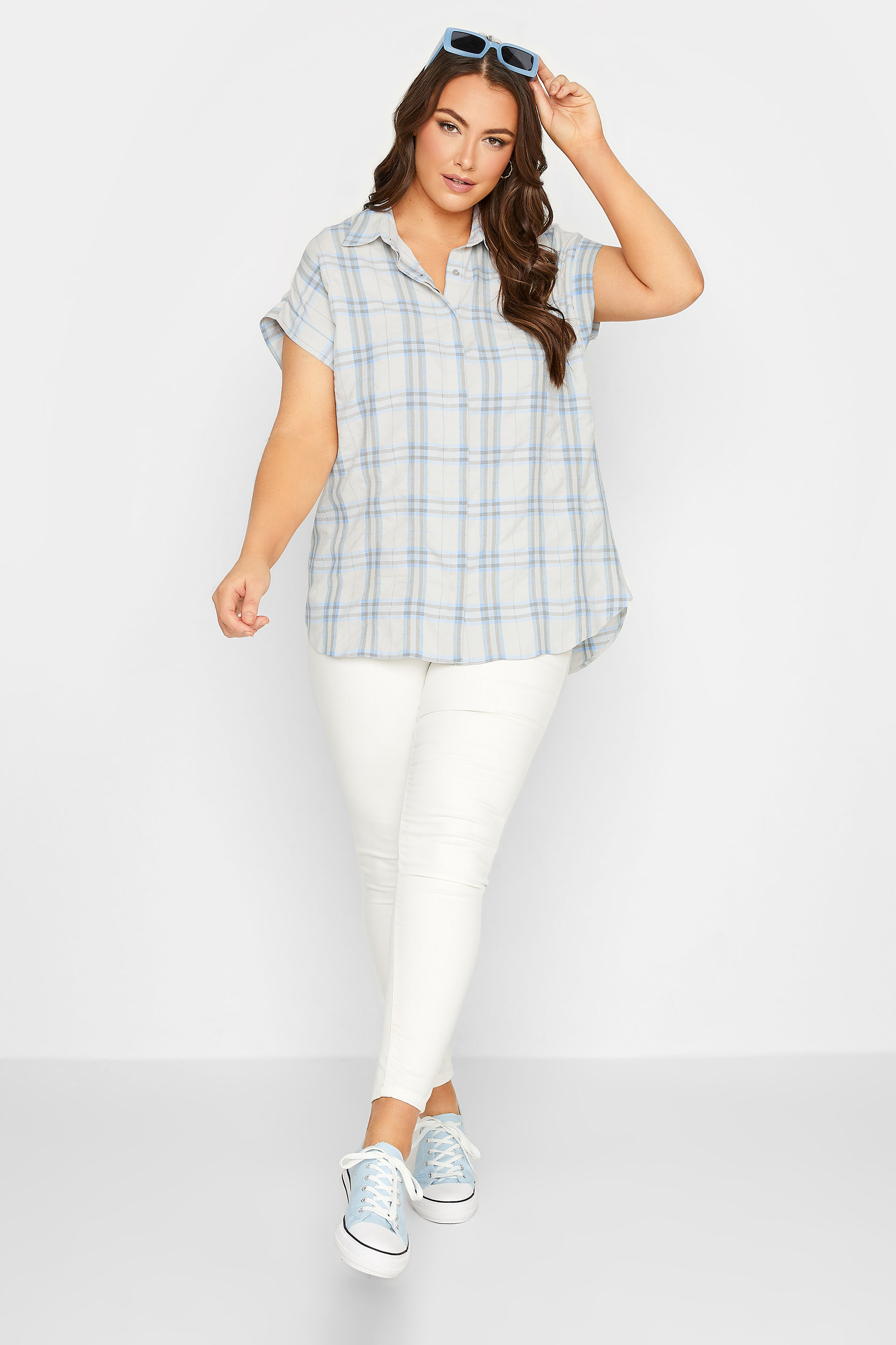 YOURS Plus Size Blue Check Print Collared Shirt  | Yours Clothing 2
