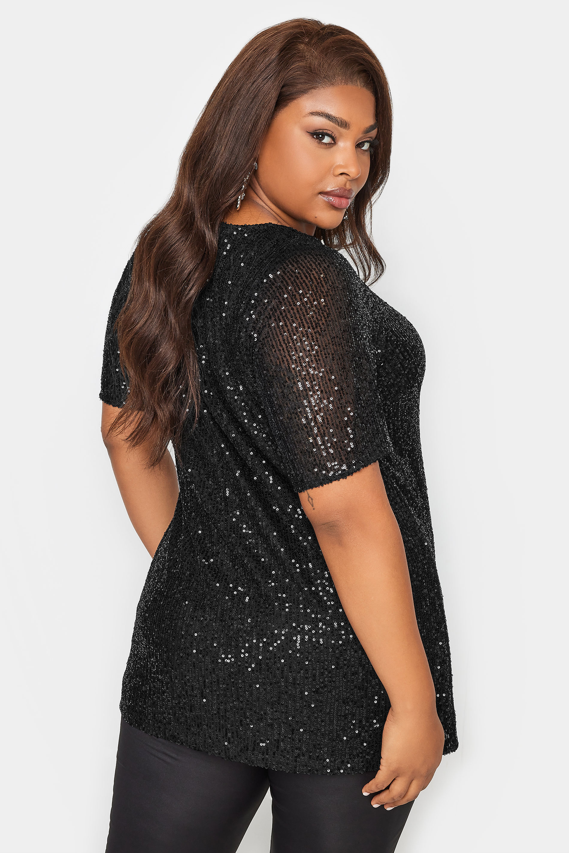 YOURS LONDON Plus Size Black Sequin Swing Top | Yours Clothing 3