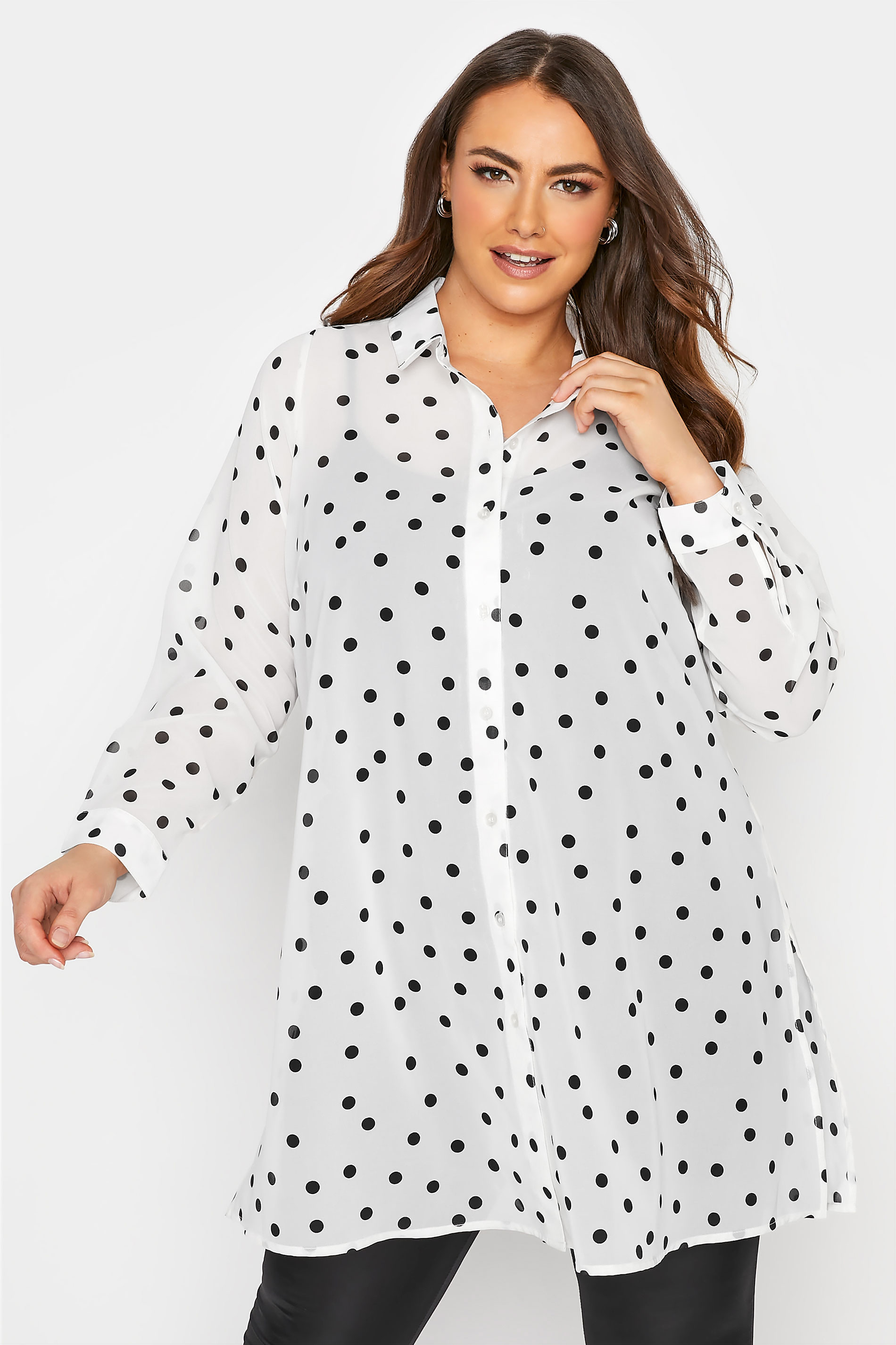 Yours Clothing Women's Plus Size Black & White Polka Dot Print Tankini Top 