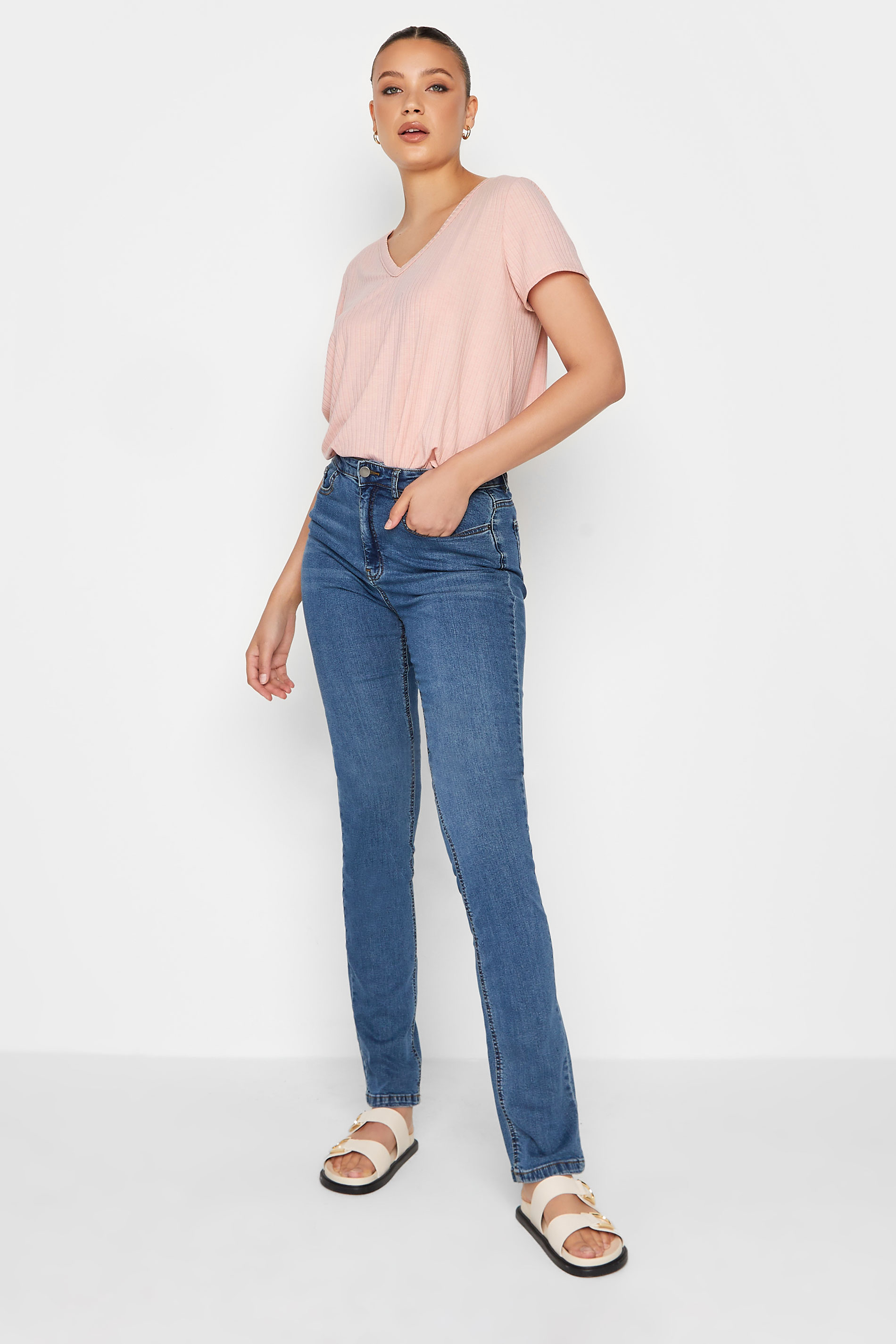 LTS Tall Women's Pink Ribbed V-Neck Swing Top | Long Tall Sally  2