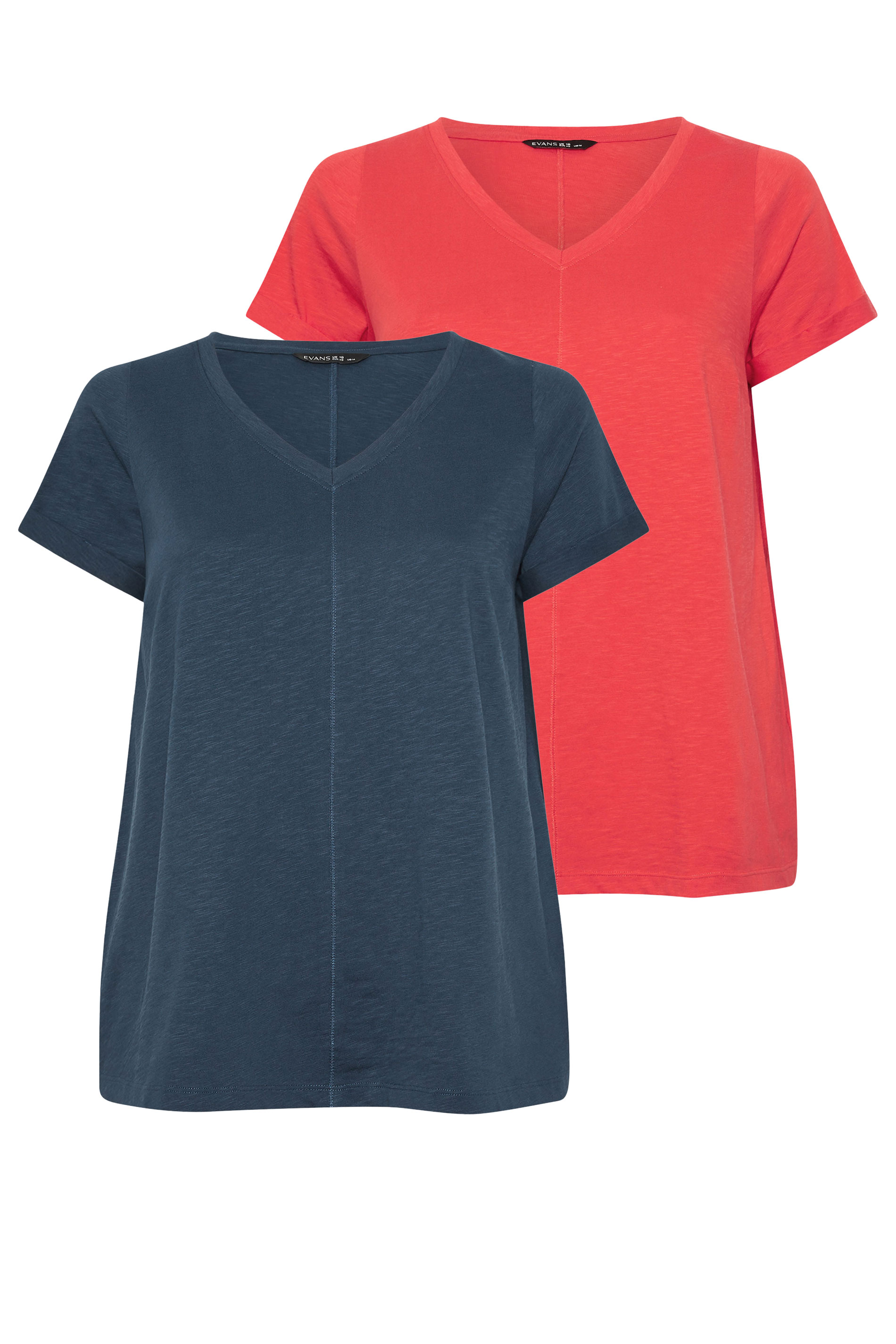 EVANS 2 Pack Plus Size Red & Navy Blue Cotton T-Shirts | Evans 7