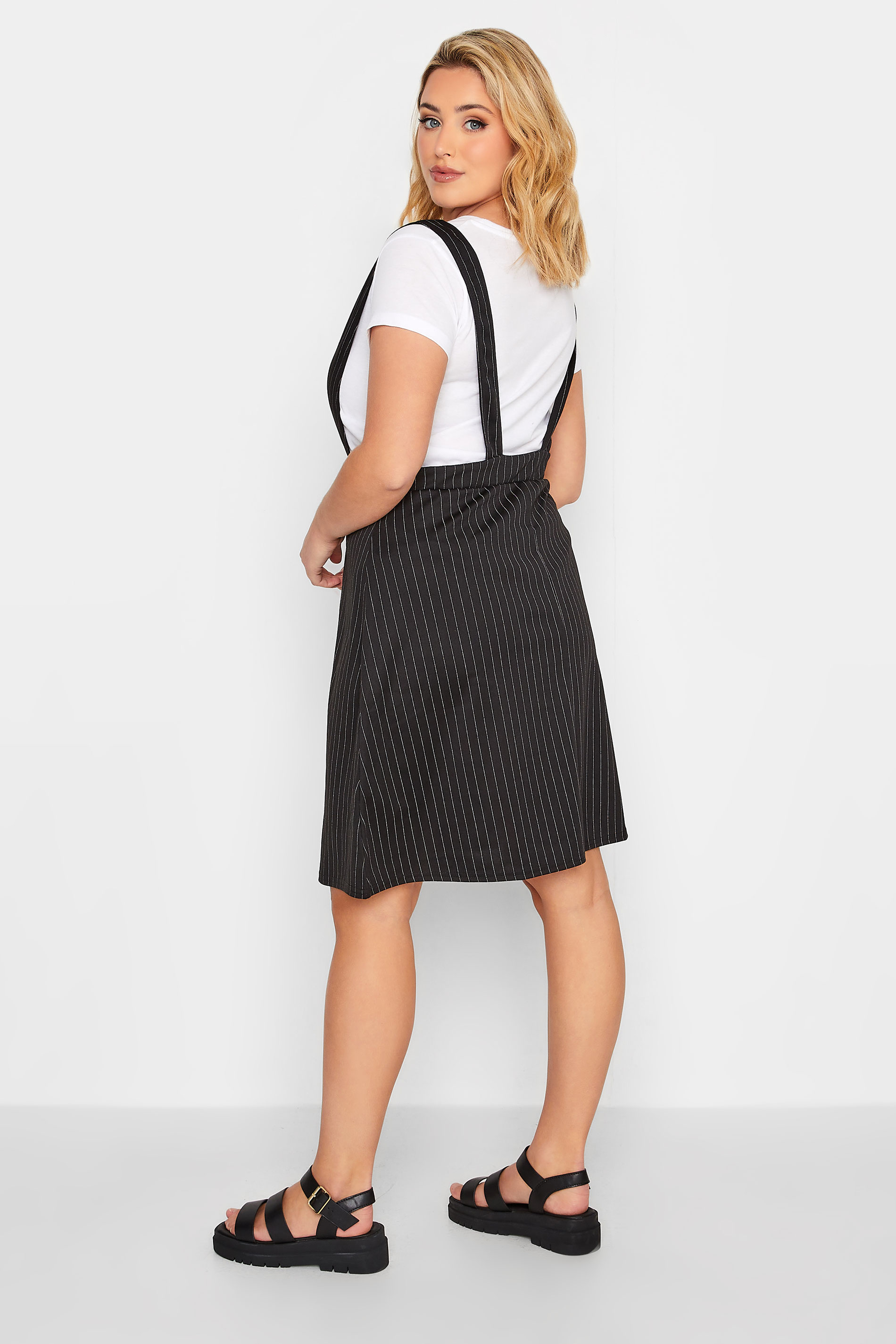 LIMITED COLLECTION Plus Size Black Pinstripe Pinafore Dress | Yours Clothing 2