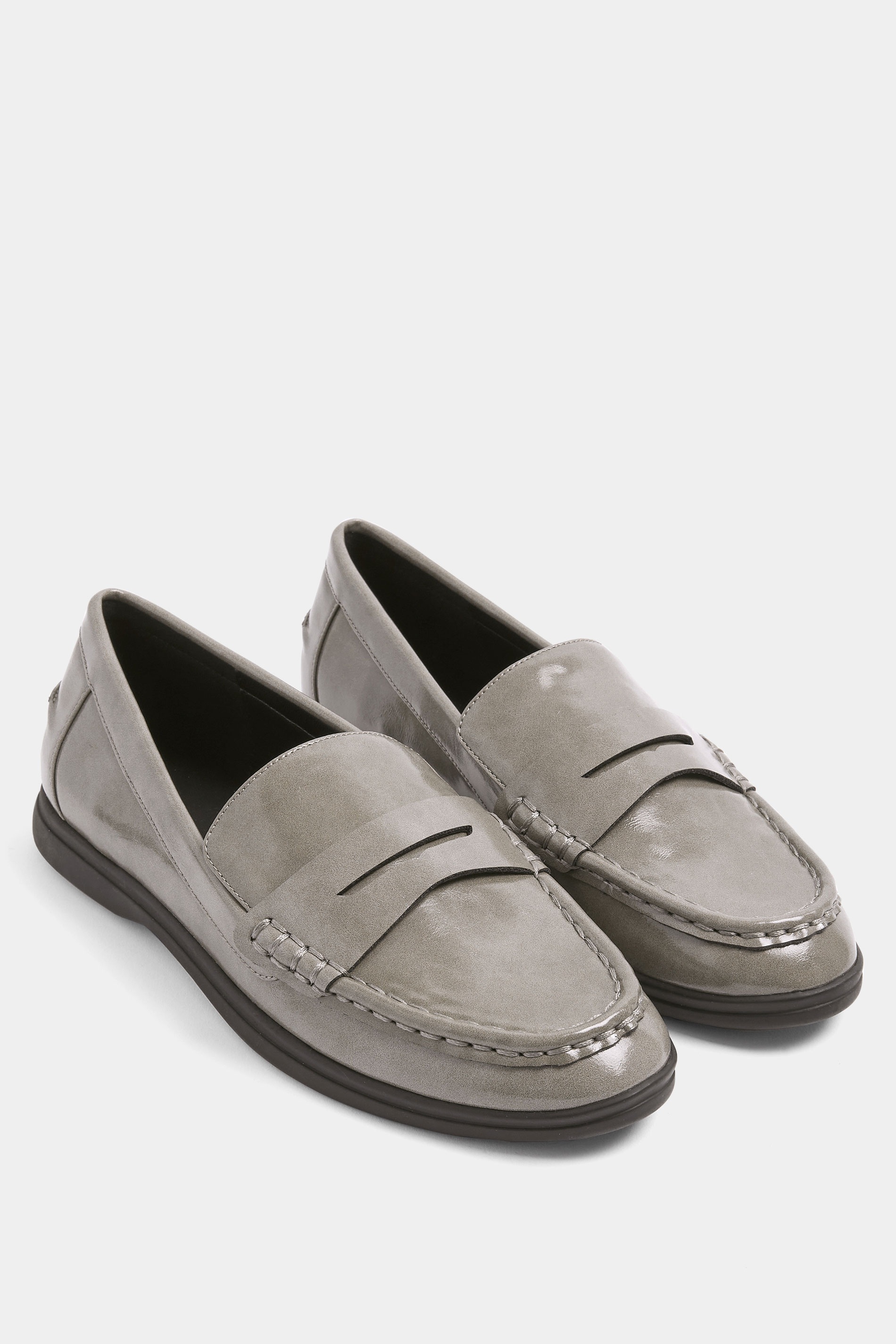 Grey Faux Leather Flatform Loafers In Wide E Fit | Yours Clothing 3