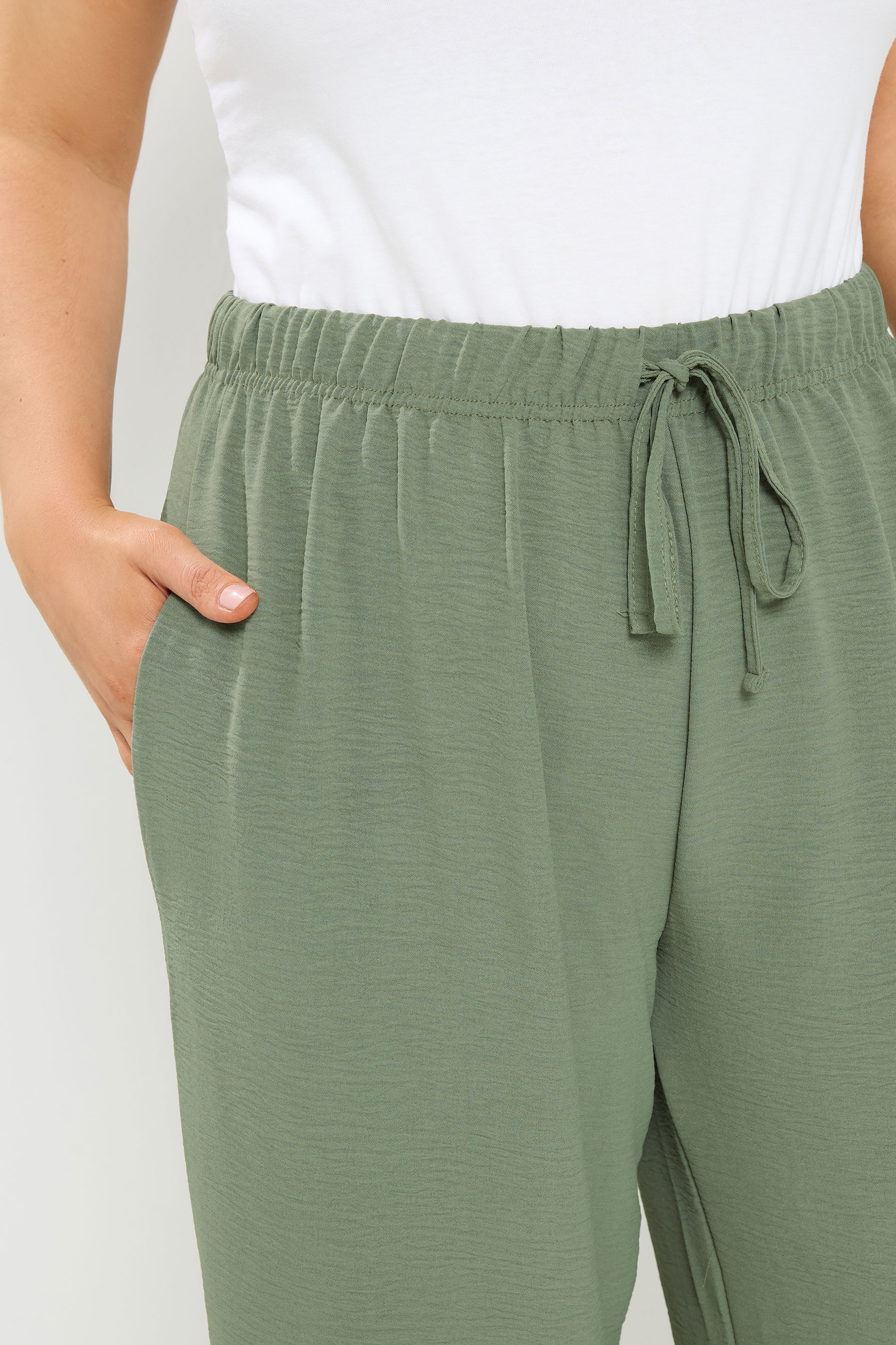 YOURS Plus Size Khaki Green Wide Leg Trousers | Yours Clothing 4