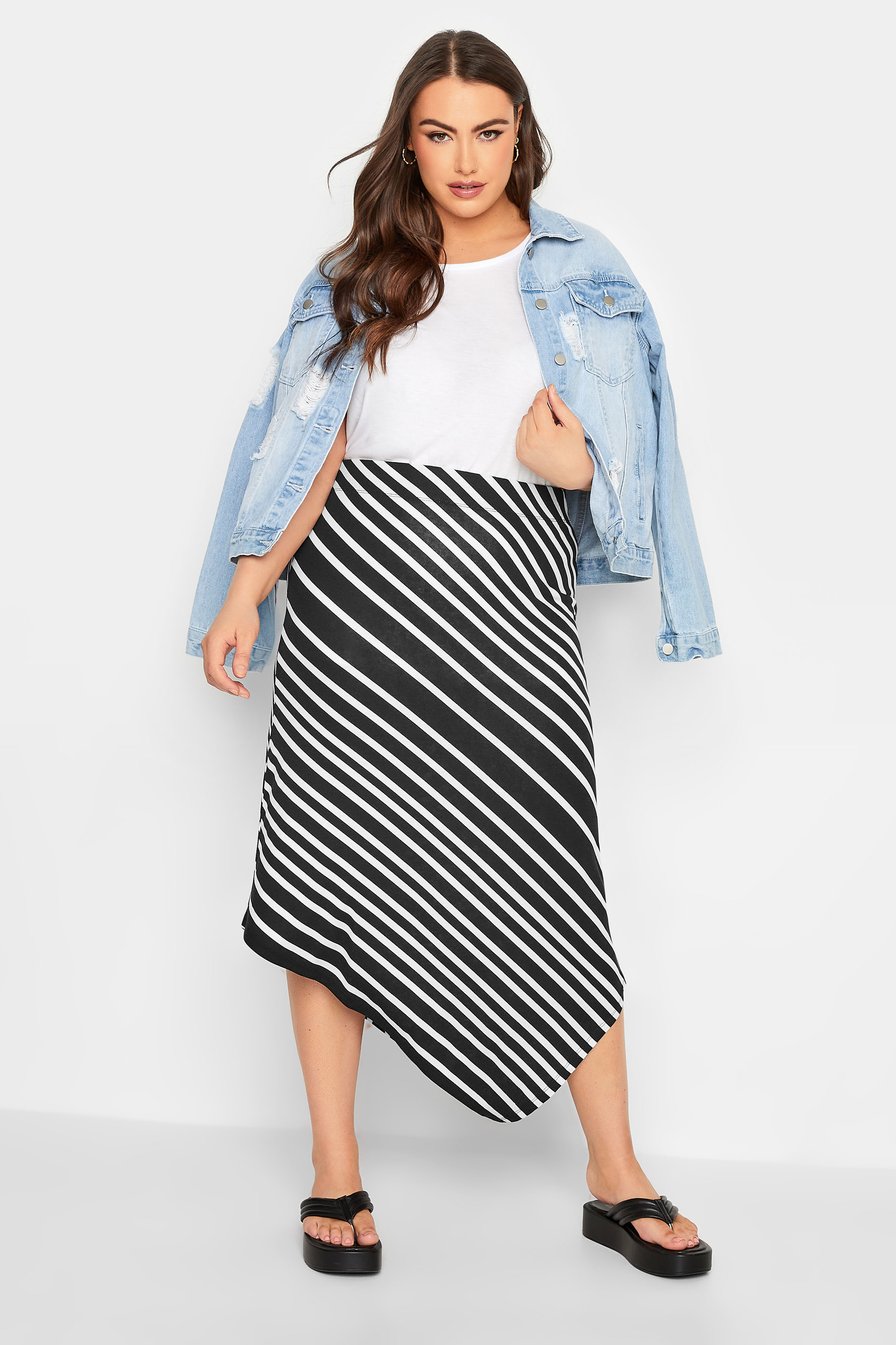 YOURS Curve Plus Size Black Stripe Asymmetric Skirt | Yours Clothing 2