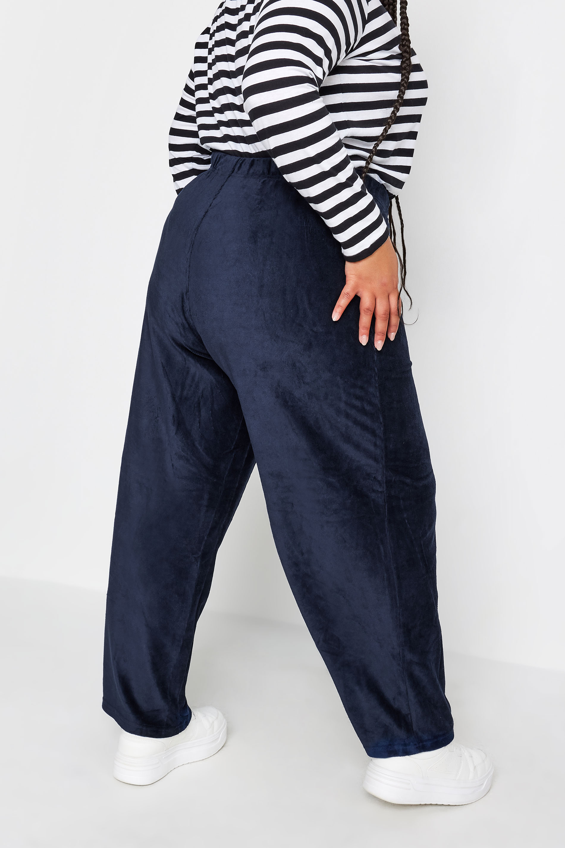 YOURS Plus Size Navy Blue Cord Wide Leg Trousers | Yours Clothing 3