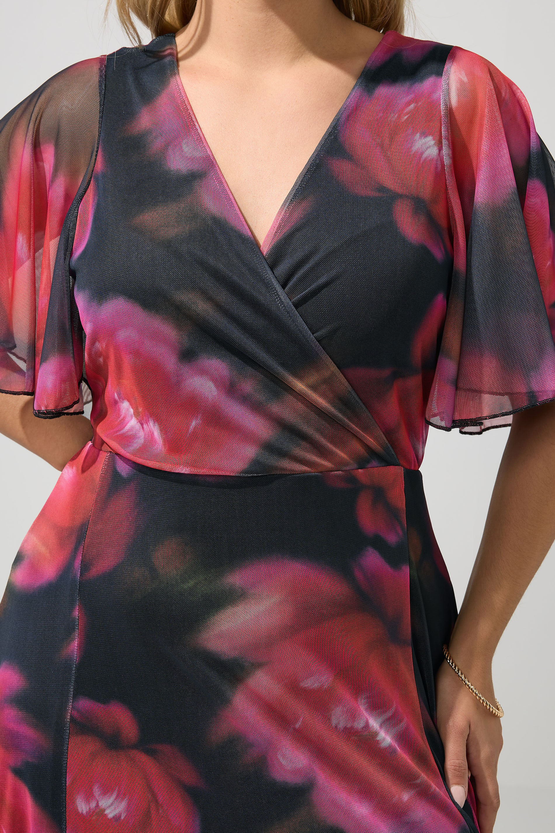 YOURS LONDON Plus Size Black & Pink Floral Abstract Mesh Dress | Yours Clothing 4
