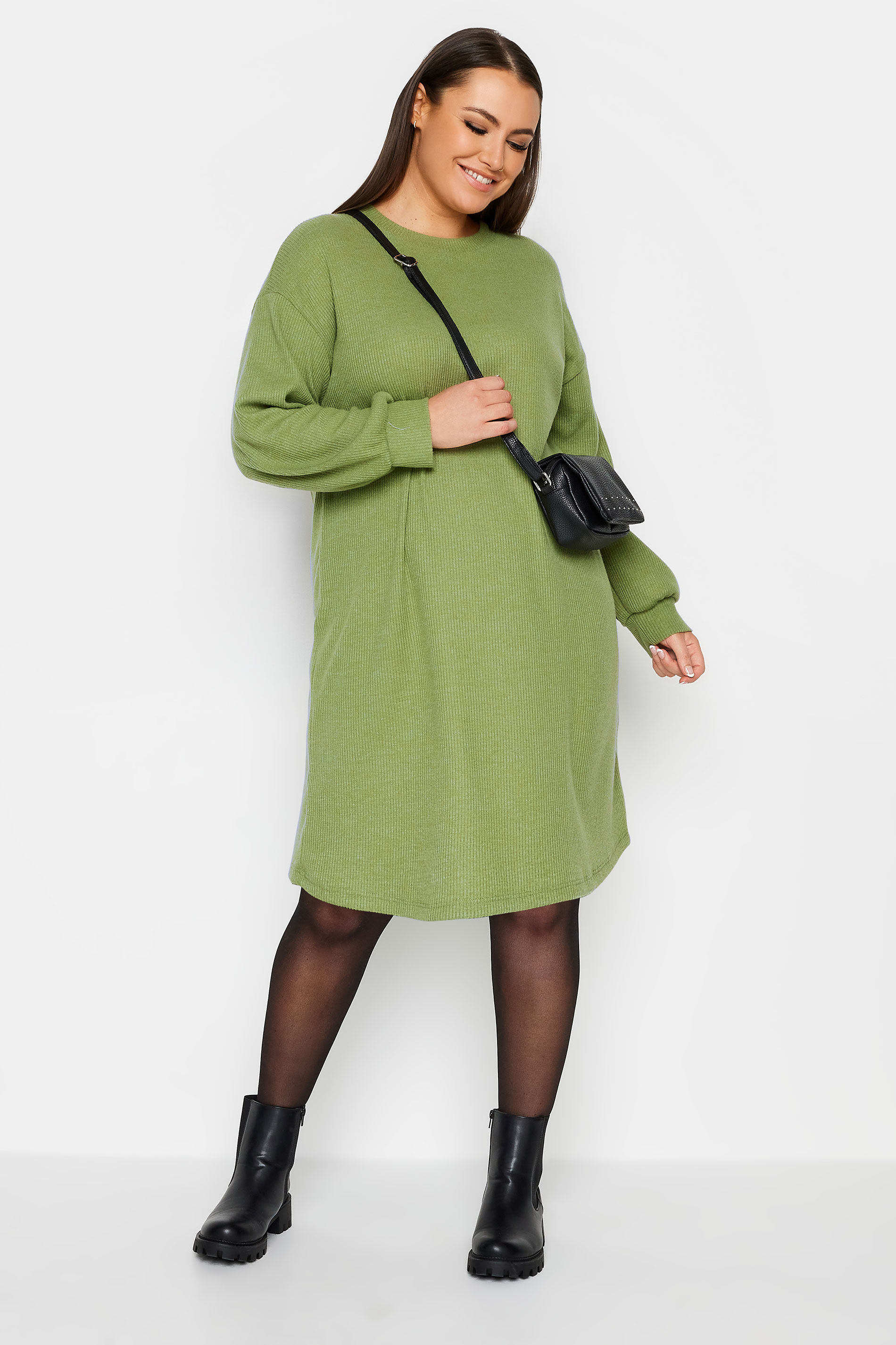 YOURS Plus Size Green Soft Touch Jumper Dress | Yours Clothing 1