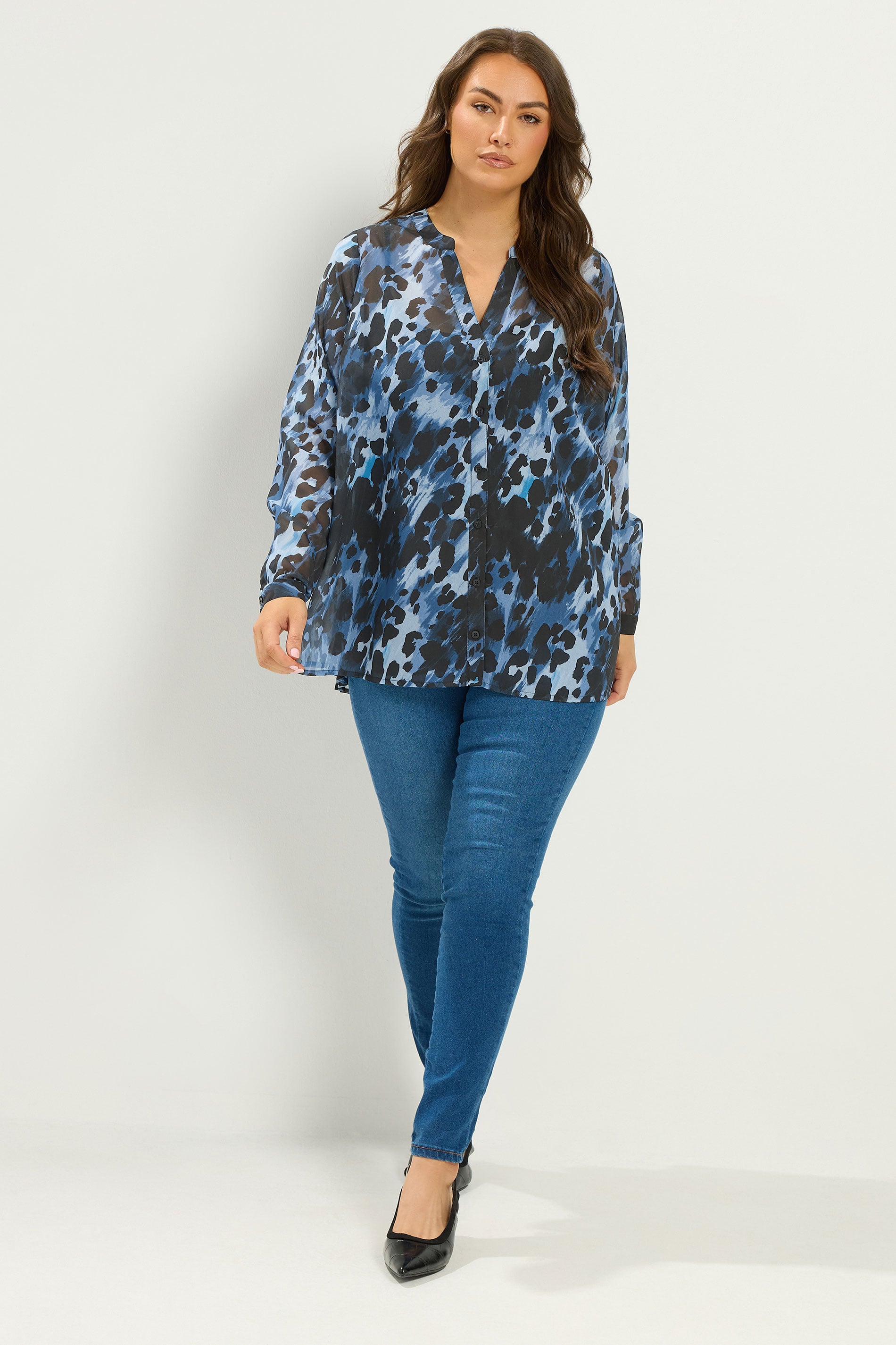 YOURS Plus Size Blue Animal Pleated Back Blouse | Yours Clothing 1