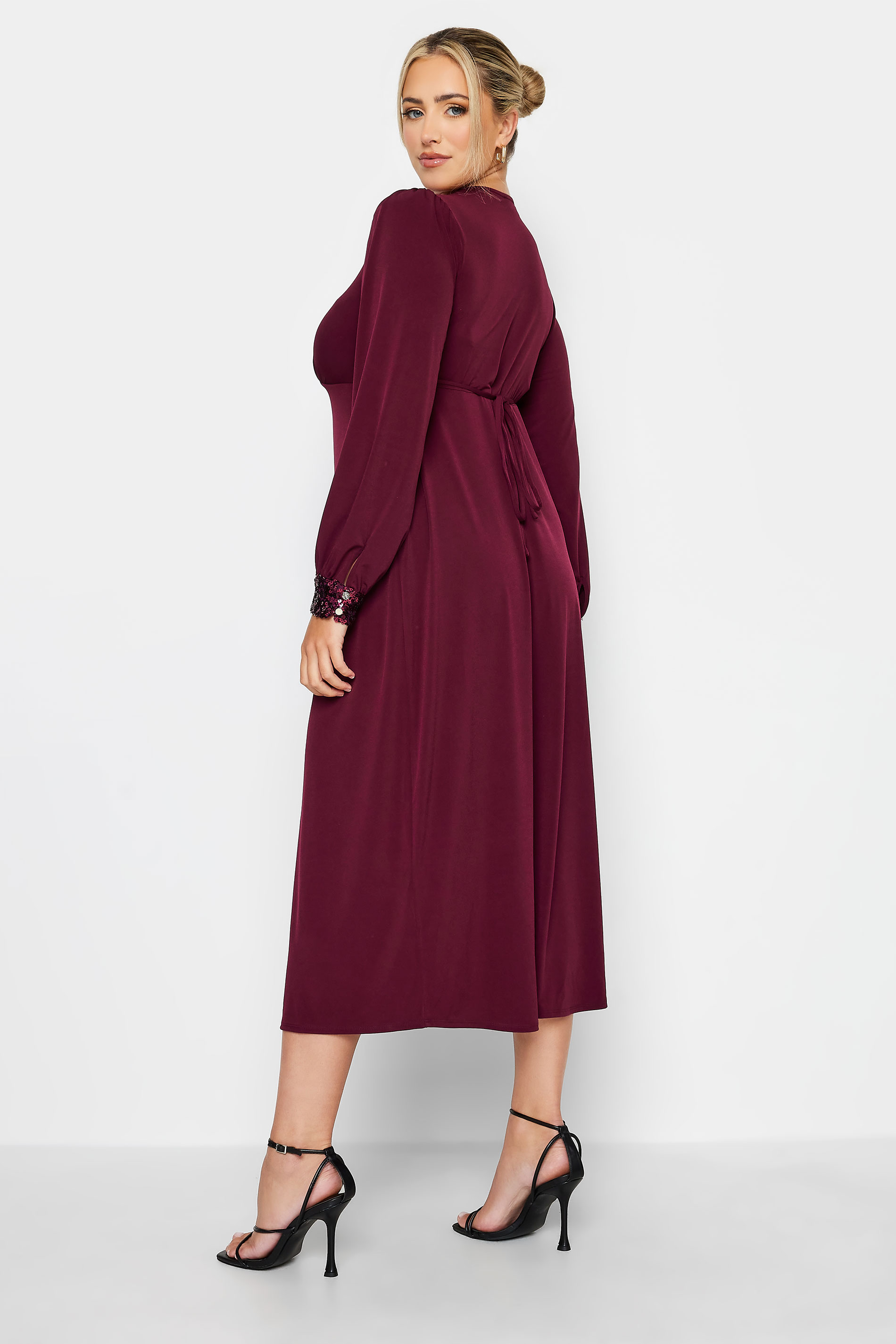 YOURS LONDON Plus Size Plum Purple Sequin Split Front Dress | Yours Clothing 3