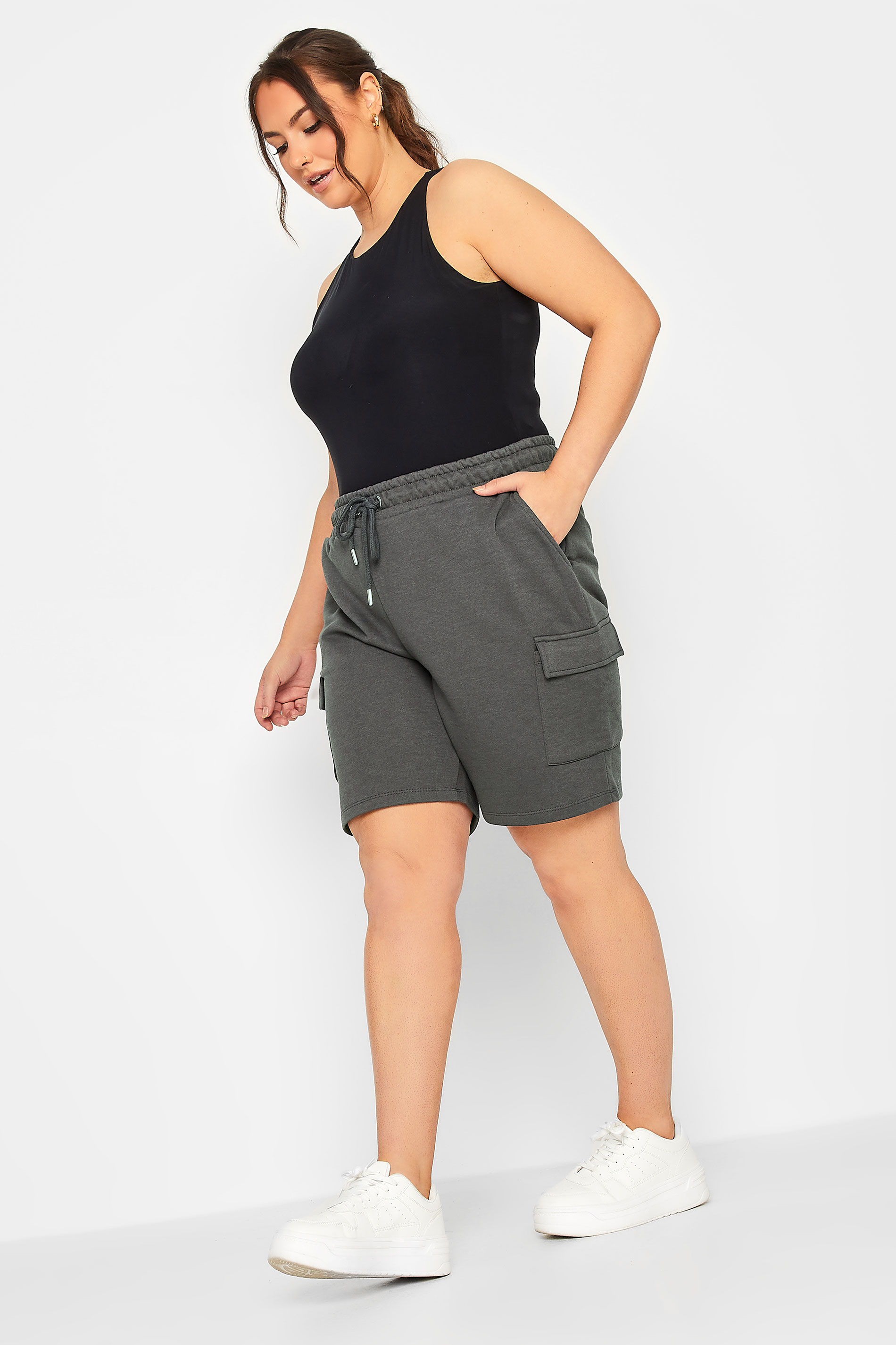 YOURS Plus Size Grey Cargo Jogger Shorts | Yours Clothing 2