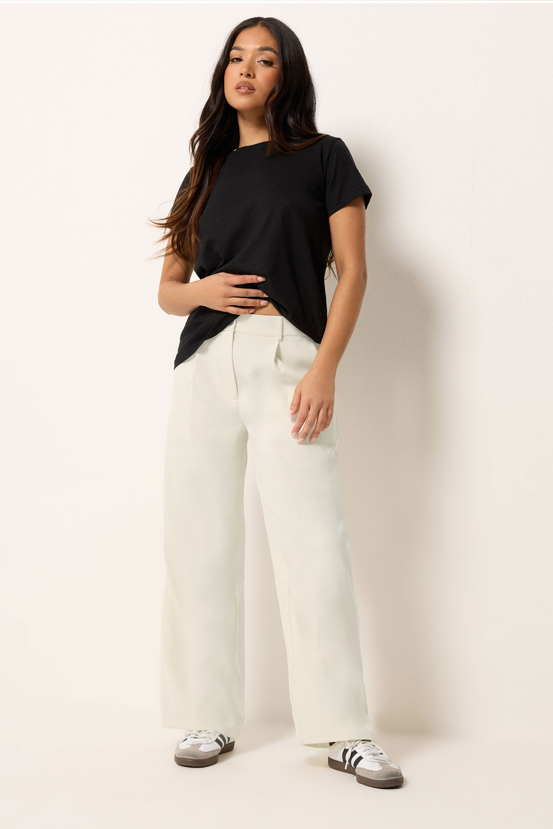 PixieGirl Petite Women's Ivory White Formal Wide Leg Trousers | PixieGirl 1