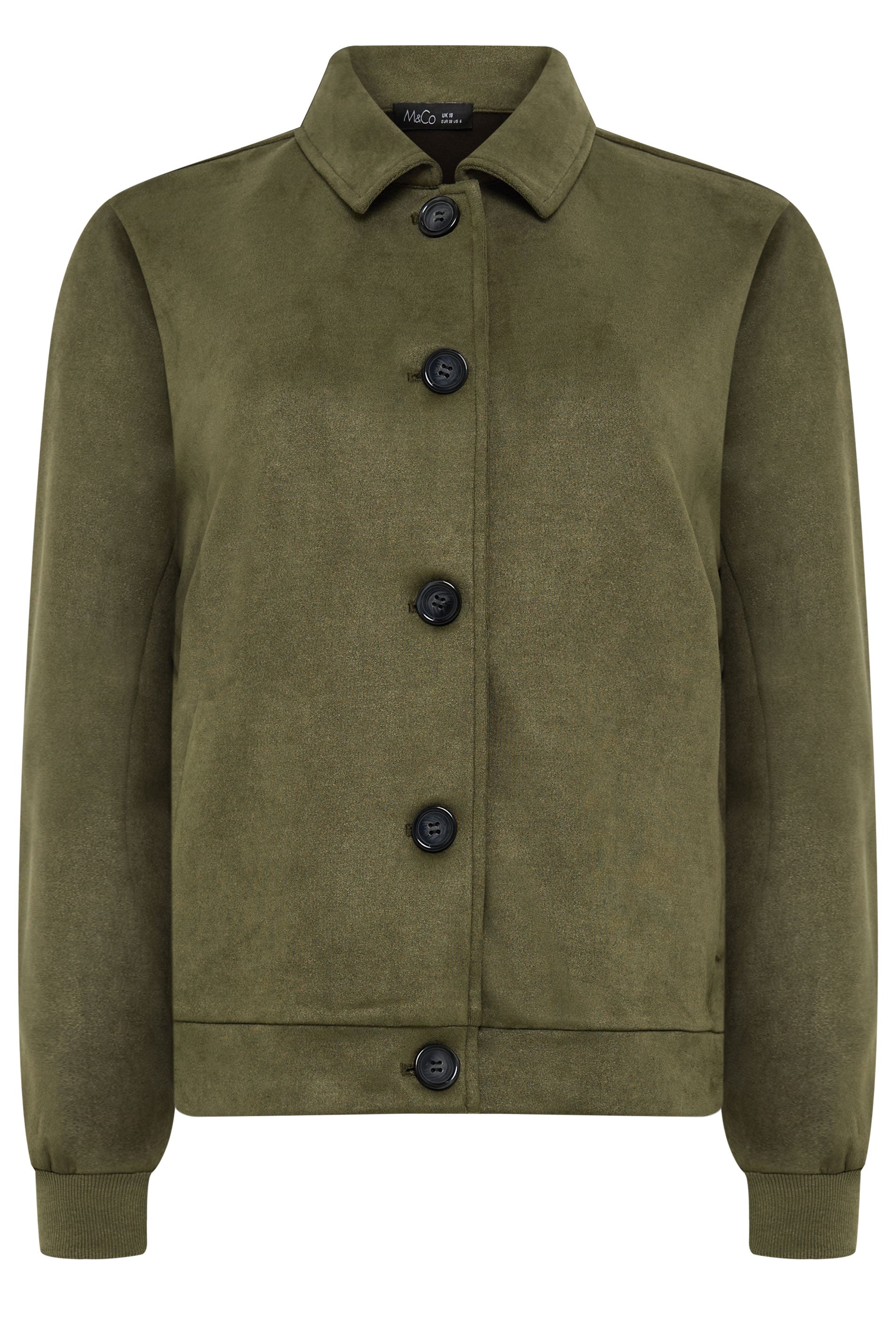 M&Co Khaki Green Button Up Faux Suede Jacket | M&Co 5