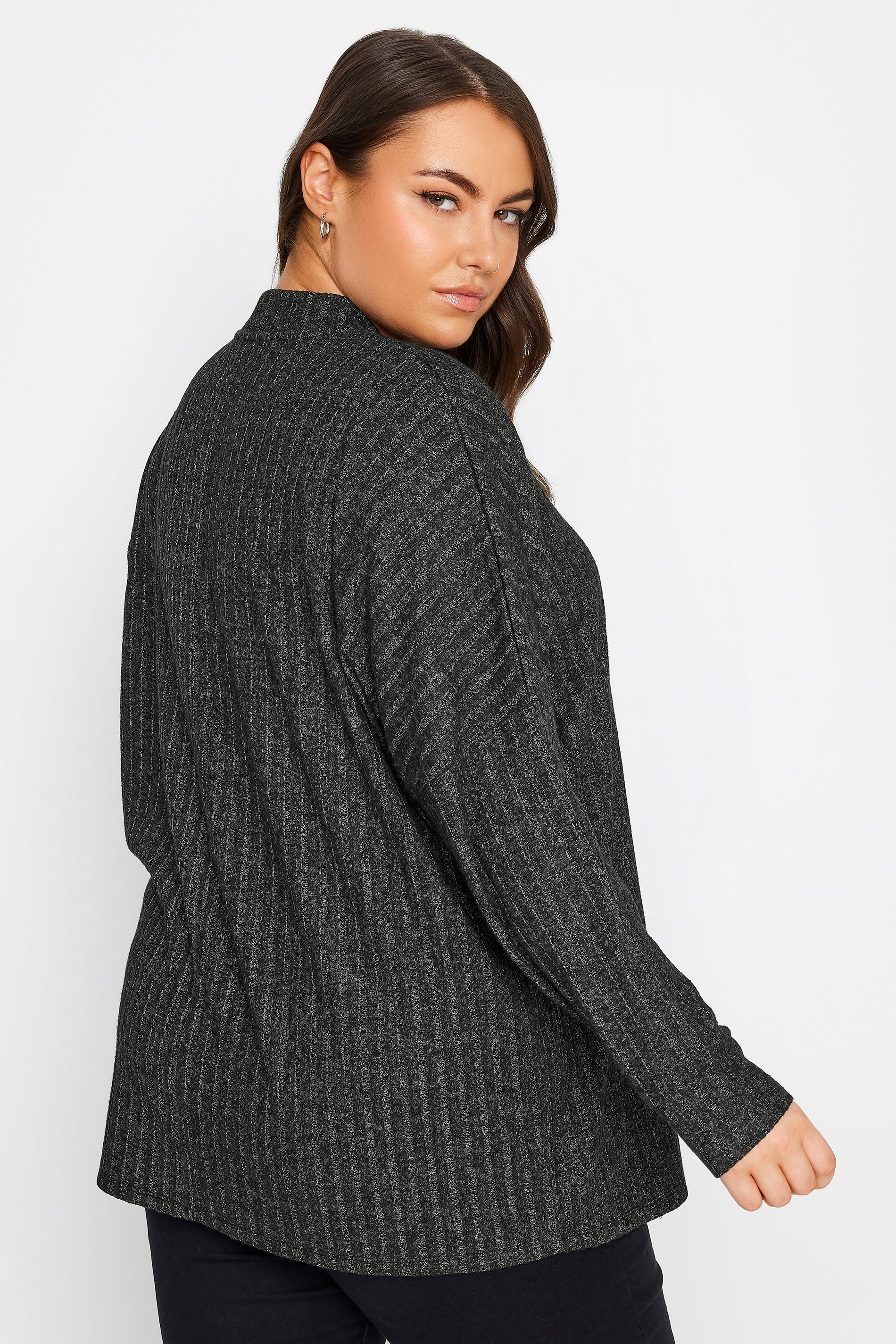 YOURS Plus Size Charcoal Grey Ribbed Jumper | Yours Clothing 3