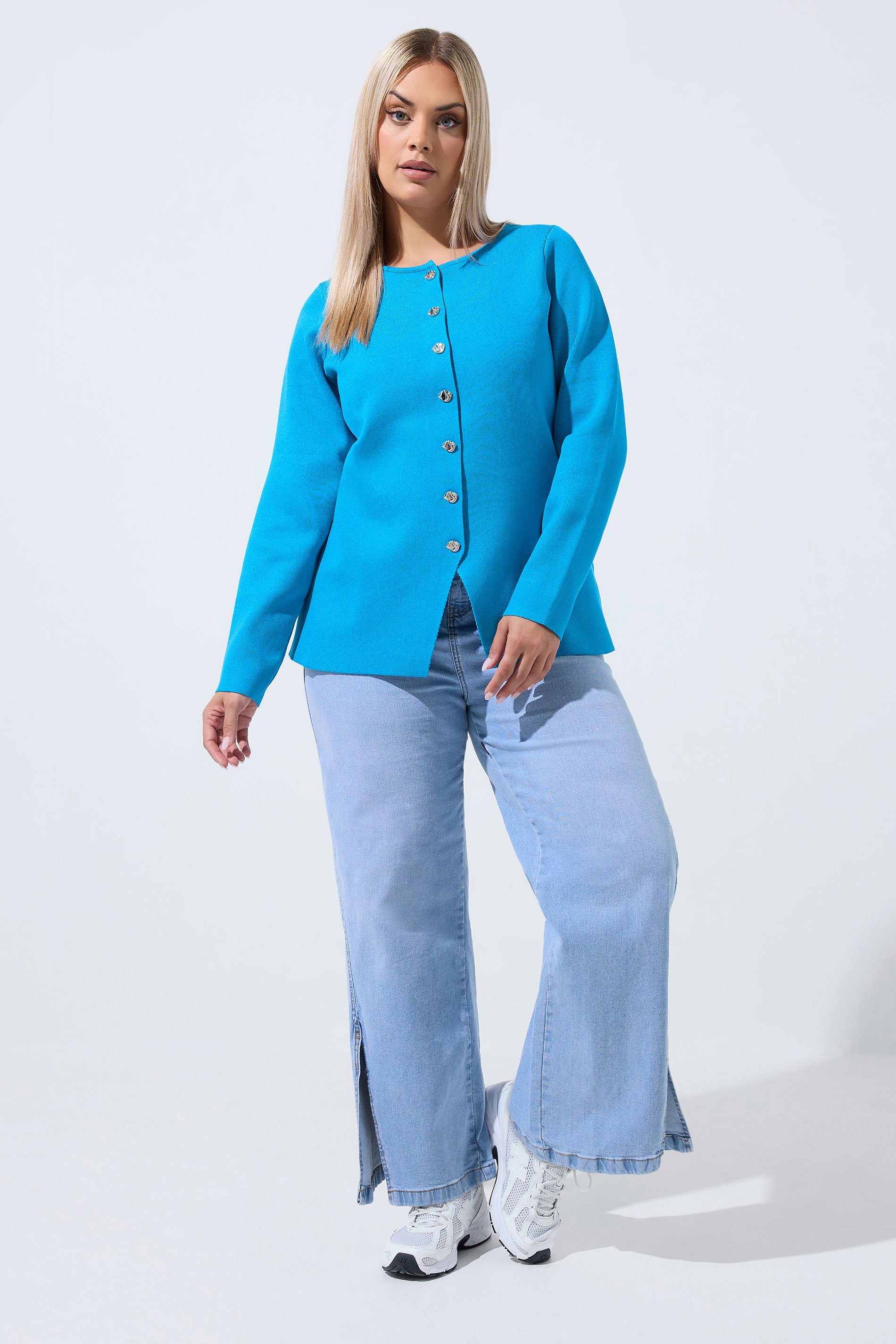 LIMITED COLLECTION Plus Size Cobalt Blue Compacted Knit Cardigan | Yours Clothing 1