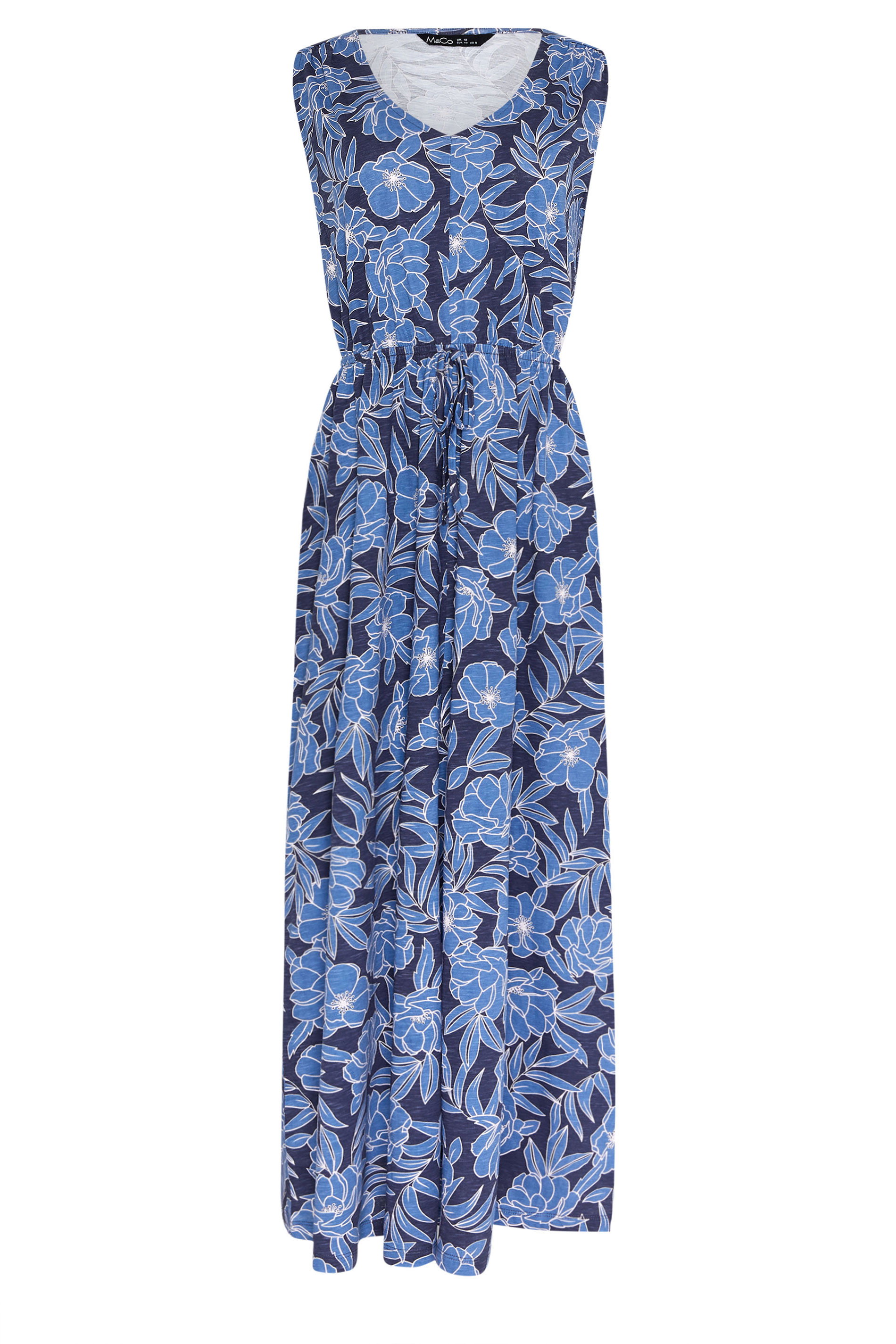 M&Co Blue Floral Print Tie Waist Cotton Maxi Dress | M&Co 5