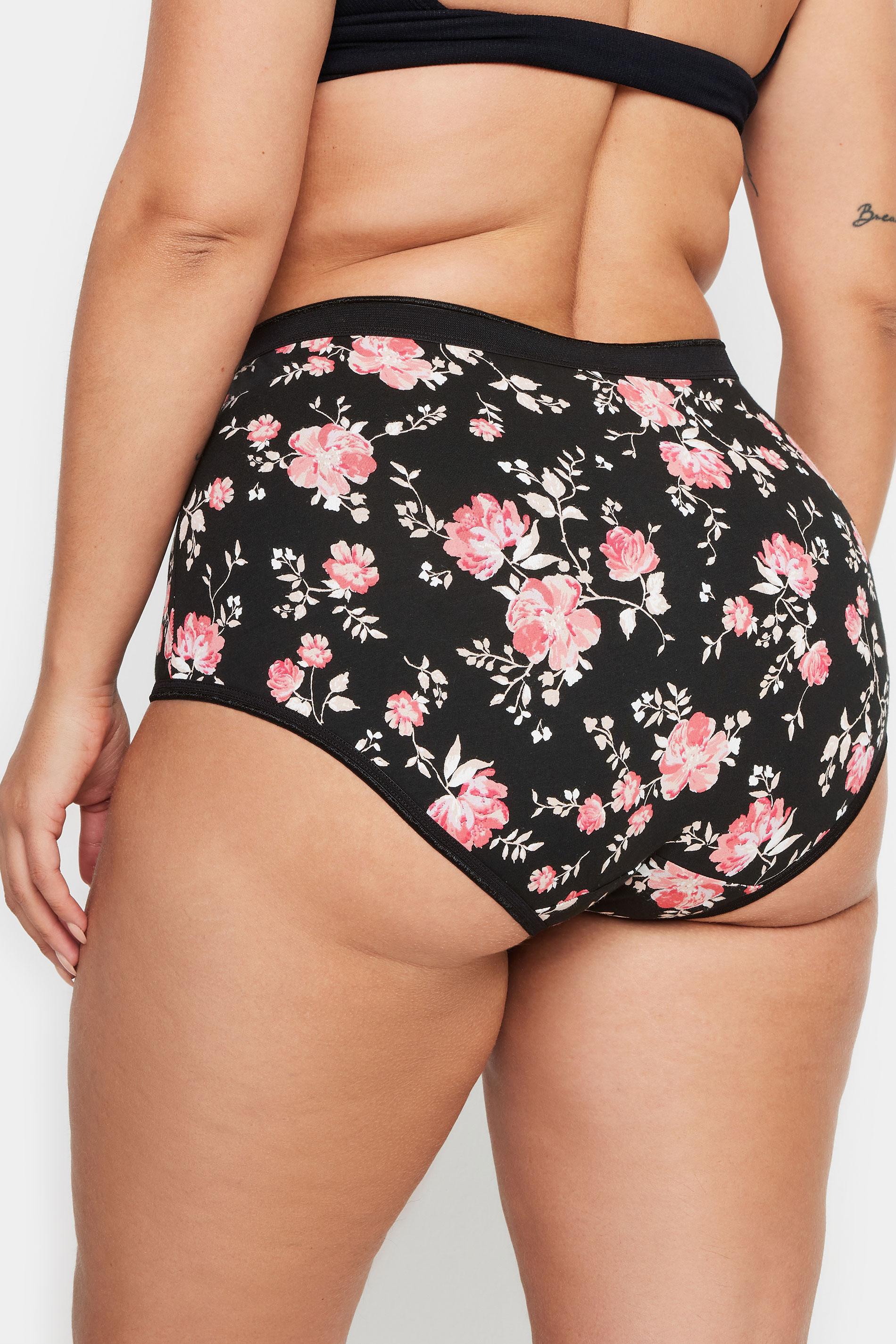 YOURS 5 PACK Plus Size Black & Pink Floral Print Full Briefs | Yours Clothing 3
