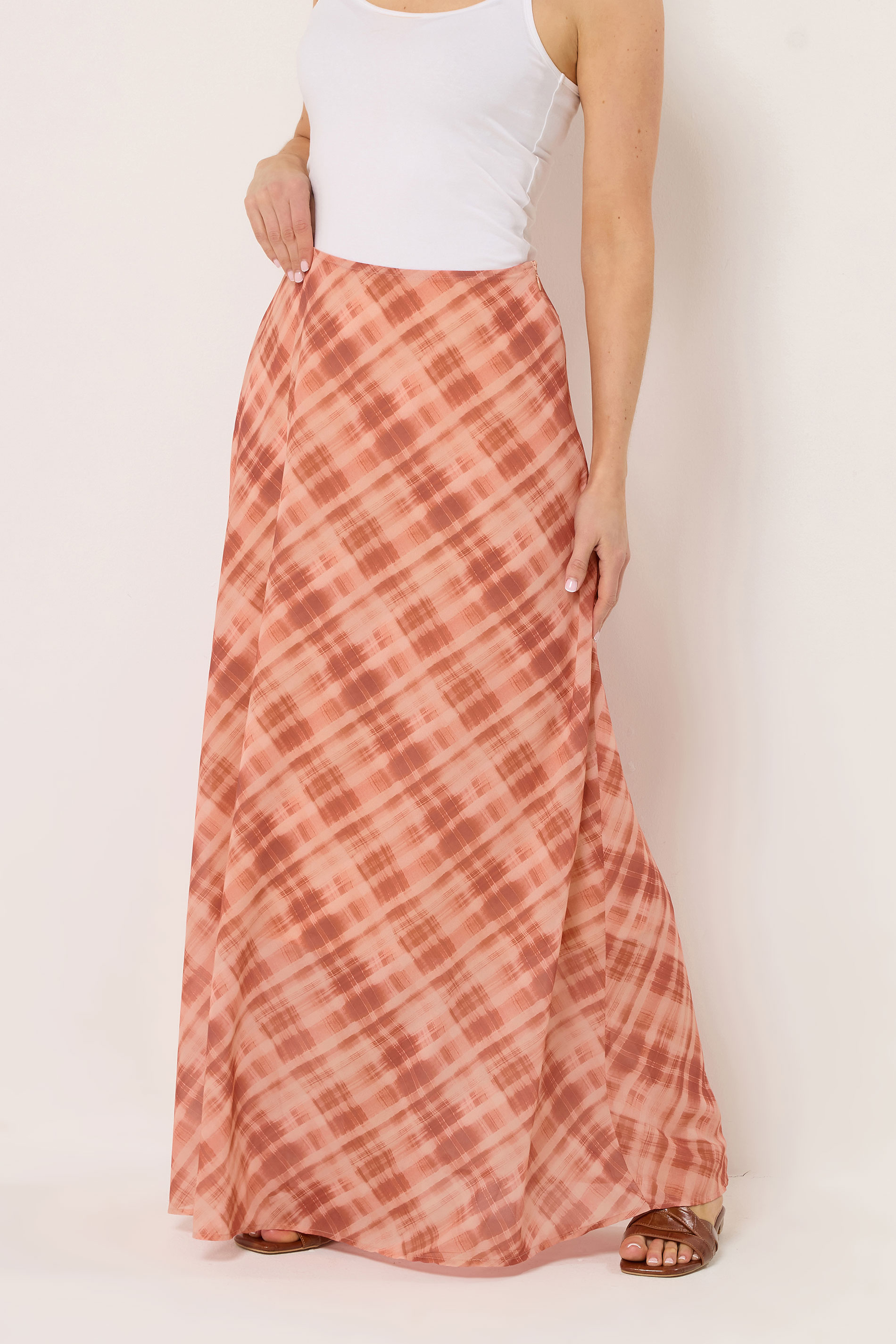 LTS Tall Women's Pink & Orange Abstract Check Maxi Skirt | Long Tall Sally 2