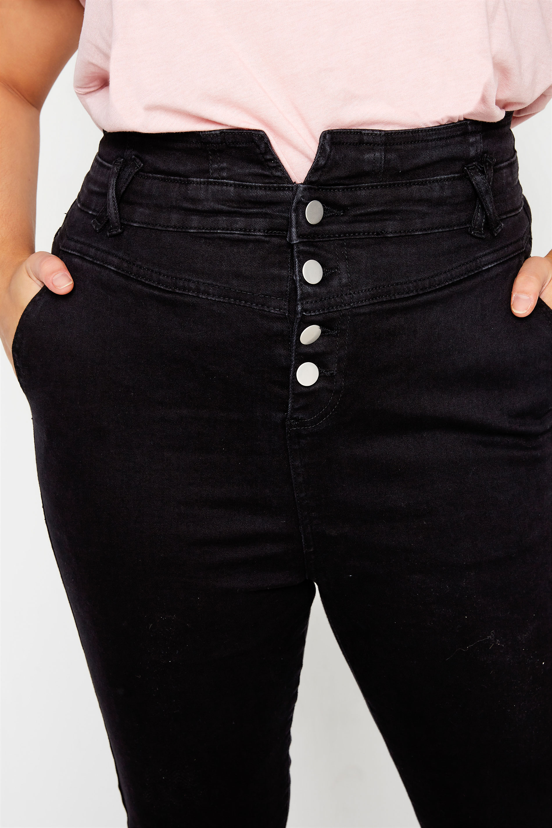 Plus Size Black Corset Waist Skinny AVA Jeans | Yours Clothing 3