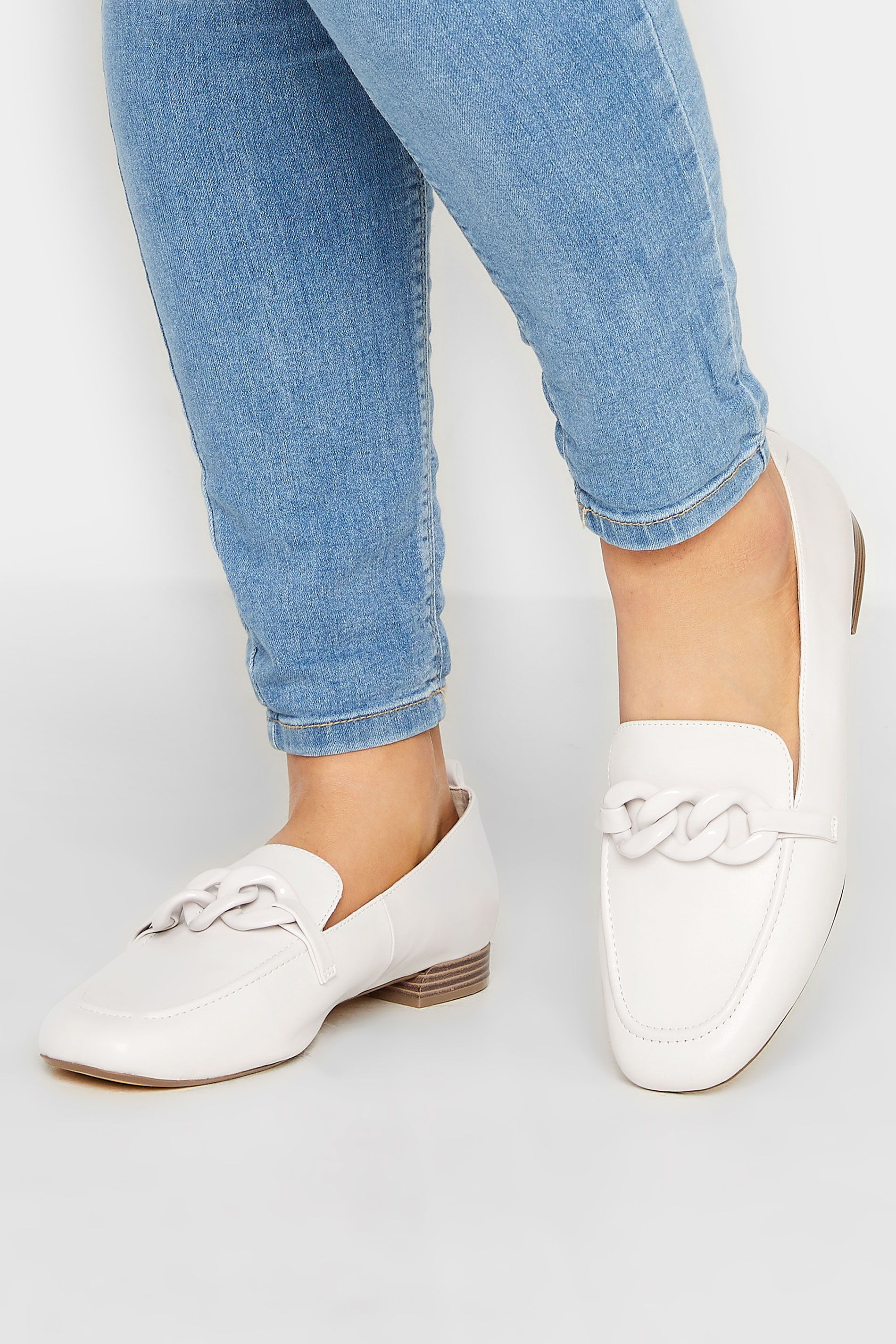 LIMITED COLLECTION Ivory White Chain Loafers In Wide E Fit | Yours Clothing 1