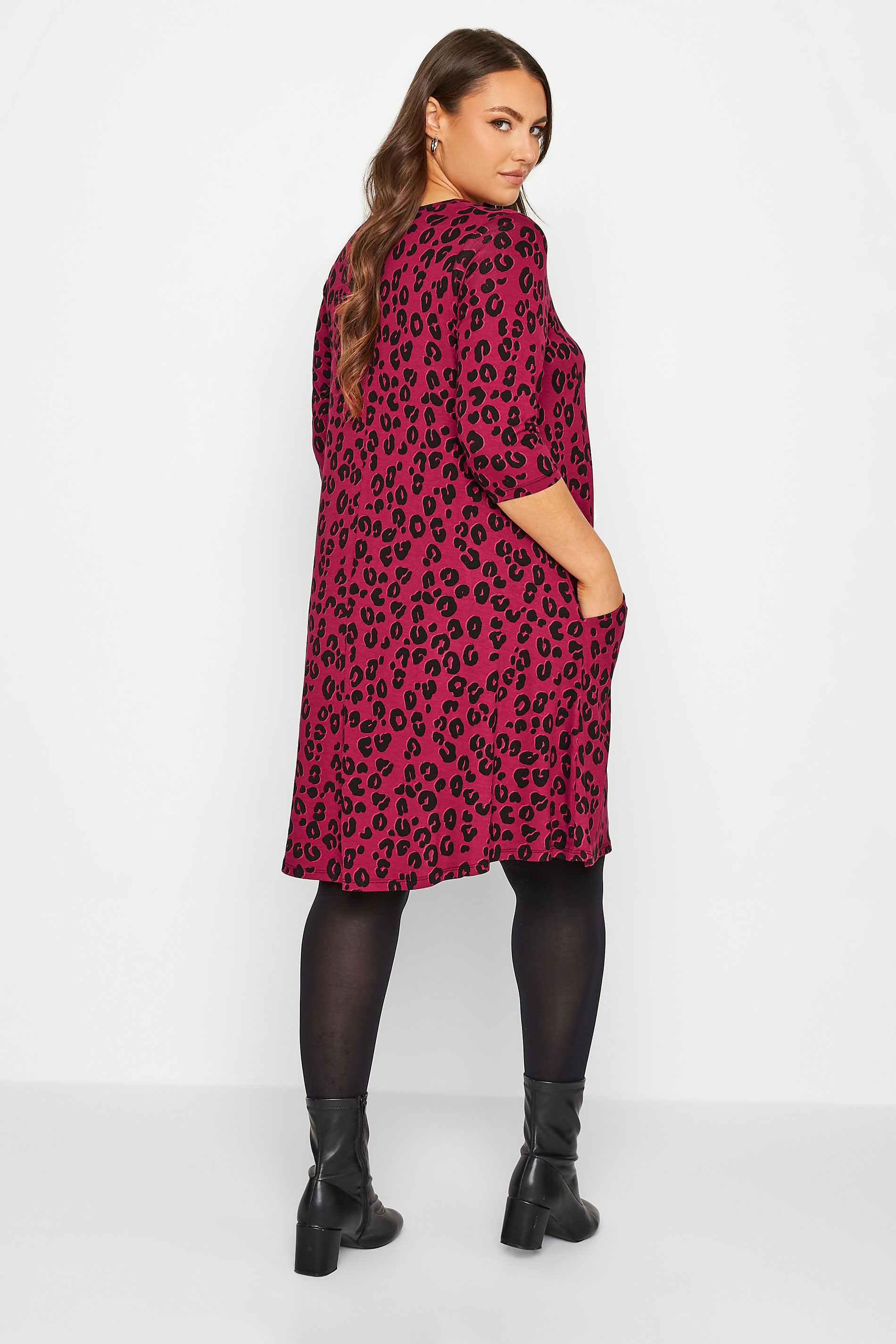 Plus Size Red Leopard Print Drape Pocket Dress | Yours Clothing 3