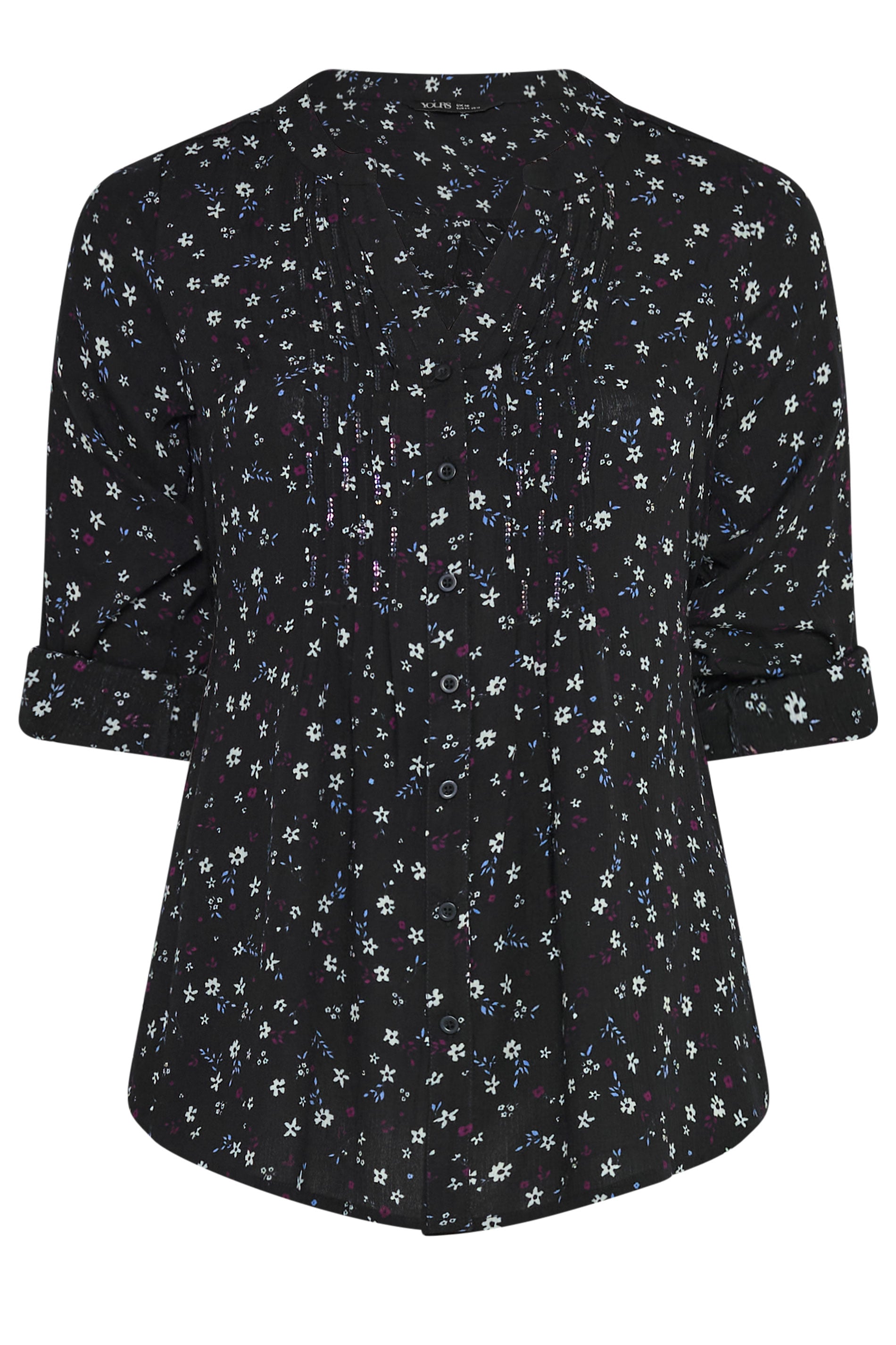 YOURS Plus Size Black Floral Pintuck Top | Yours Clothing 5