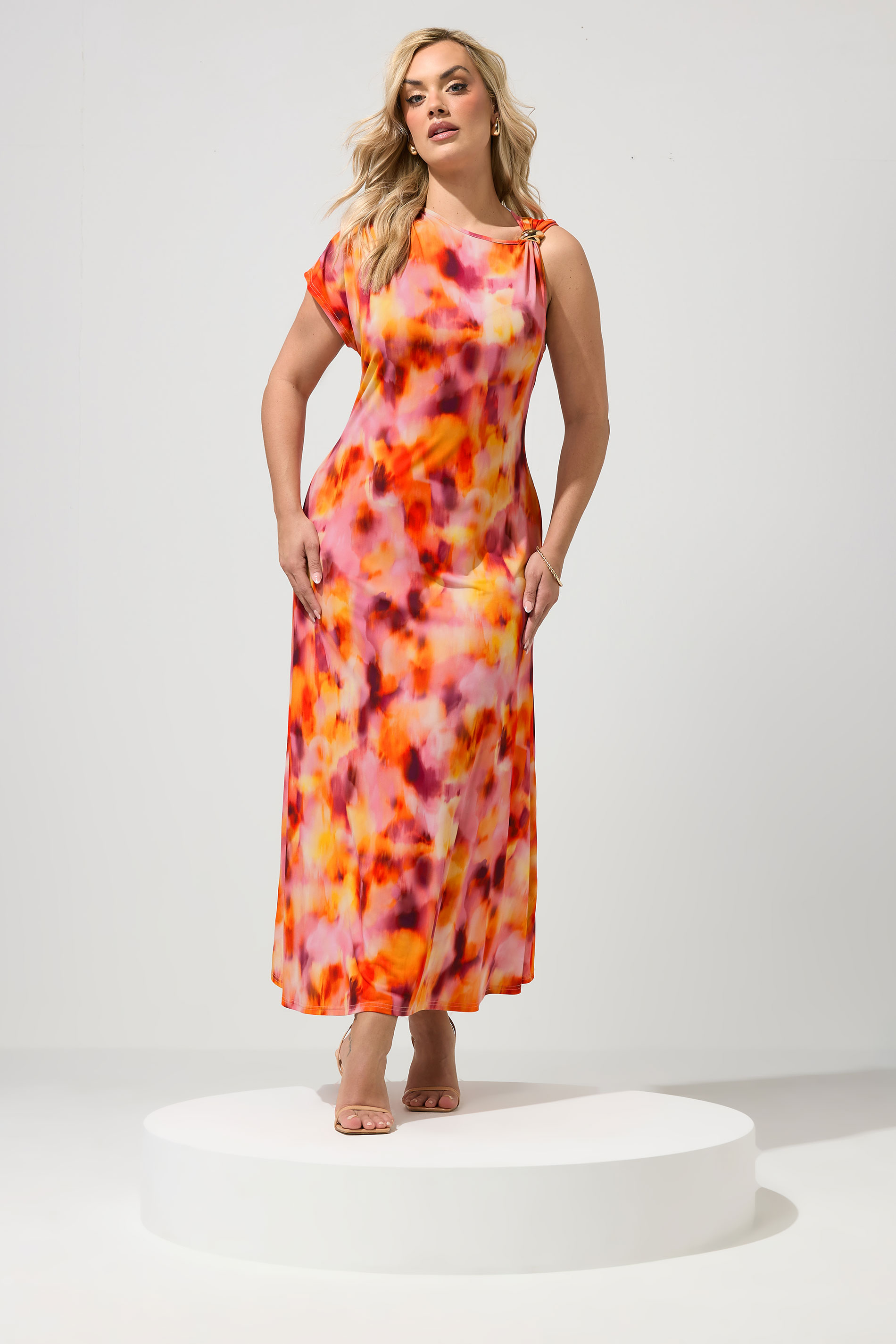 YOURS LONDON Plus Size Orange Blurred Abstract Buckle Detail Dress | Yours Clothing 1