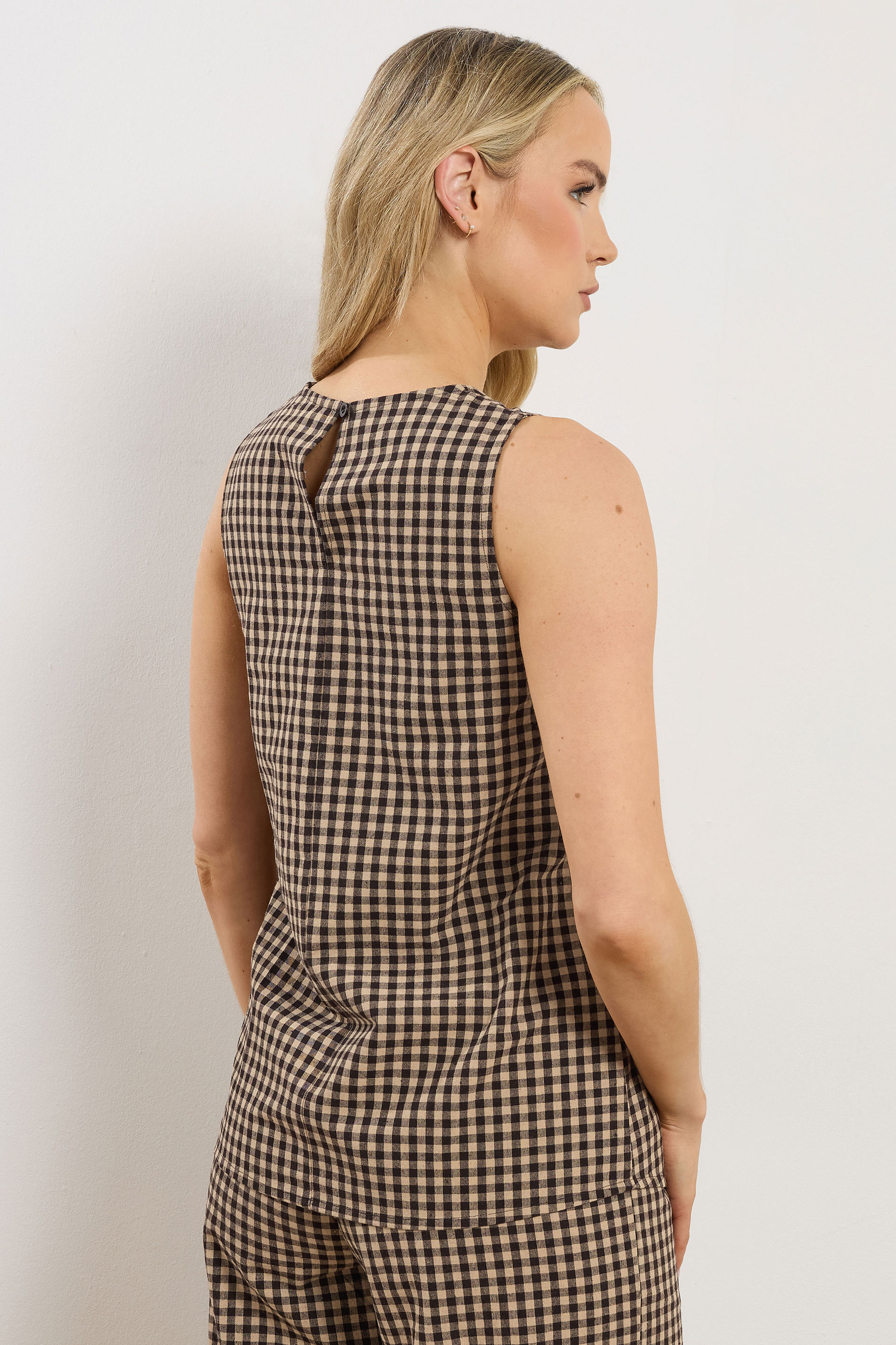 LTS Tall Women's Set Brown Gingham Print Vest Top & Trousers | Long Tall Sally 2