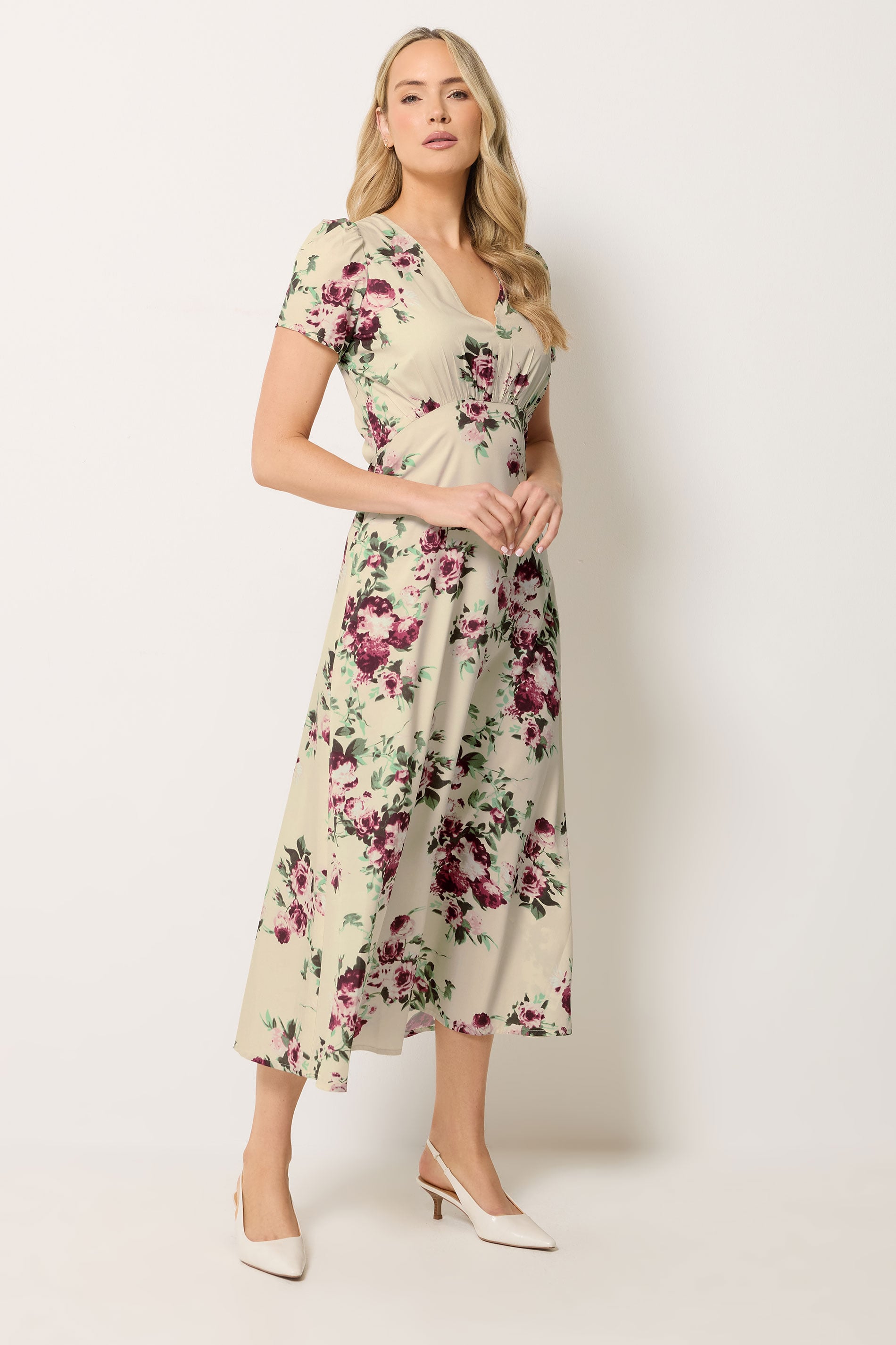 LTS Tall Women's Cream Floral Print Midi Dress | Long Tall Sally 3