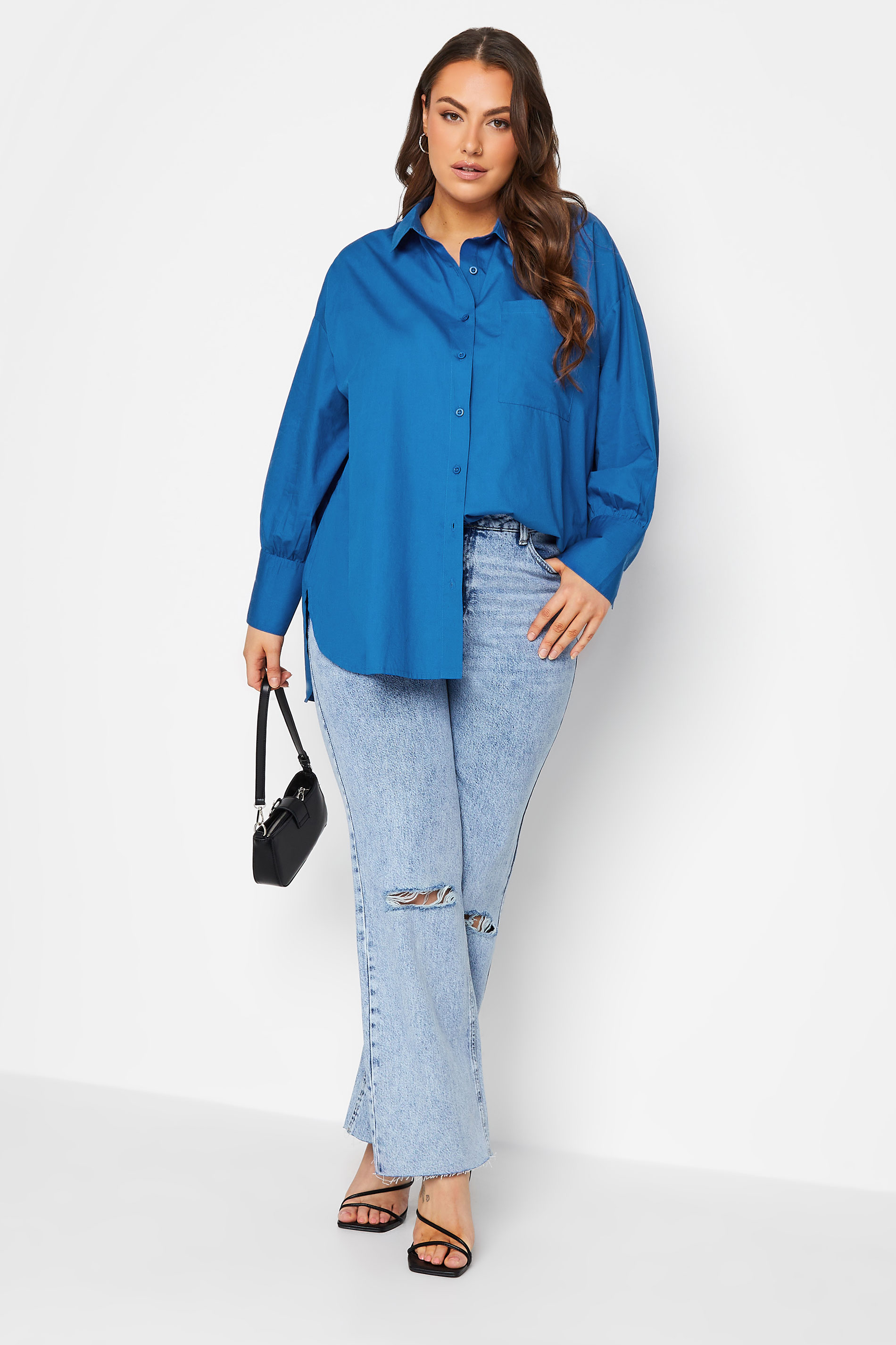 Plus Size Blue Oversized Poplin Shirt | Yours Clothing 2