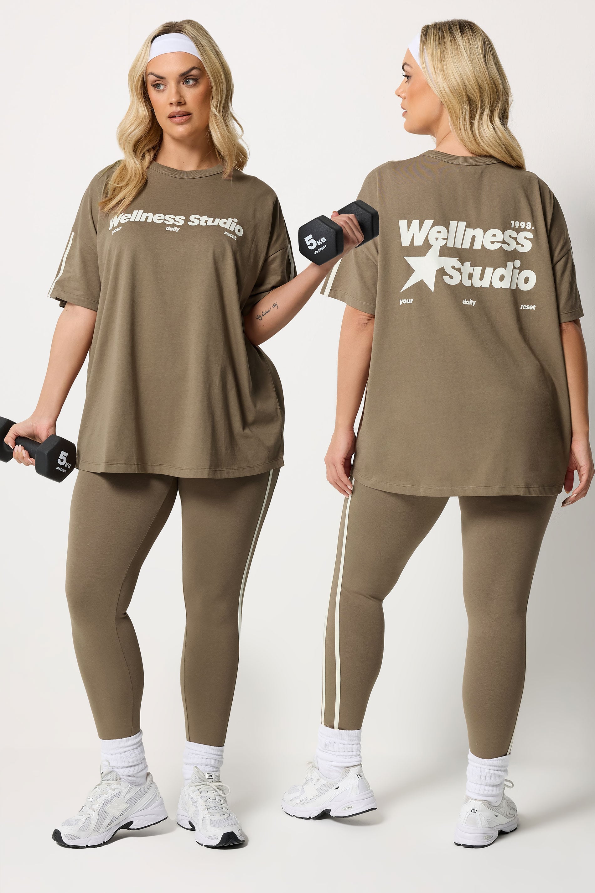 YOURS ACTIVE Plus Size Brown 'Wellness Studio' T-Shirt | Yours Clothing 3